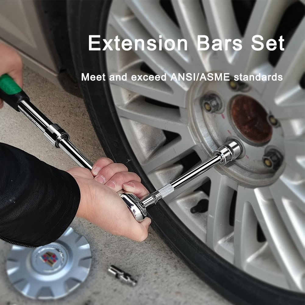 4 Piece 3/8 Inch Drive Extension Bar Set, 3/8 Inch Drive Socket Extension Set Includes 3, 6, and 10 Inch Extensions and 3/8 Inch Drive Universal Joint Socket image number 1