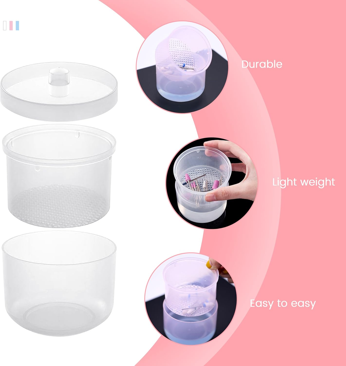 4Colors Nail Art Tools Cleaner Storage Box Nail Drill Bits Clipper Cutter Alcohol Soaking Cleaner Tweezers Accessories Clean Nail Tools (Clear) image number 3