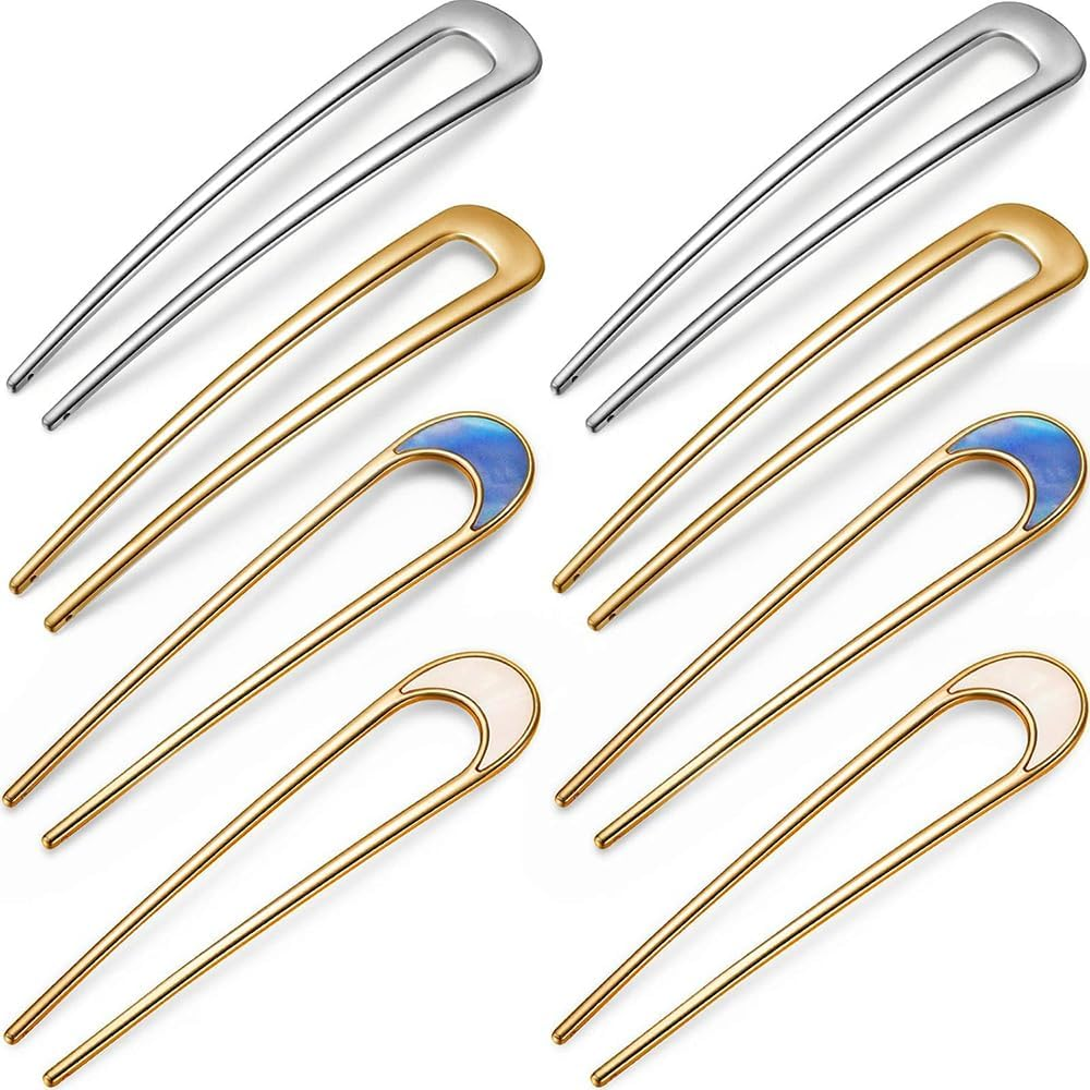 8 Pcs U-Shaped Hairpins for Buns & French Twist, Alloy Metal Hair Forks for Women, Secure Hold Hair Accessories for Thick/Thin Hair image number 3