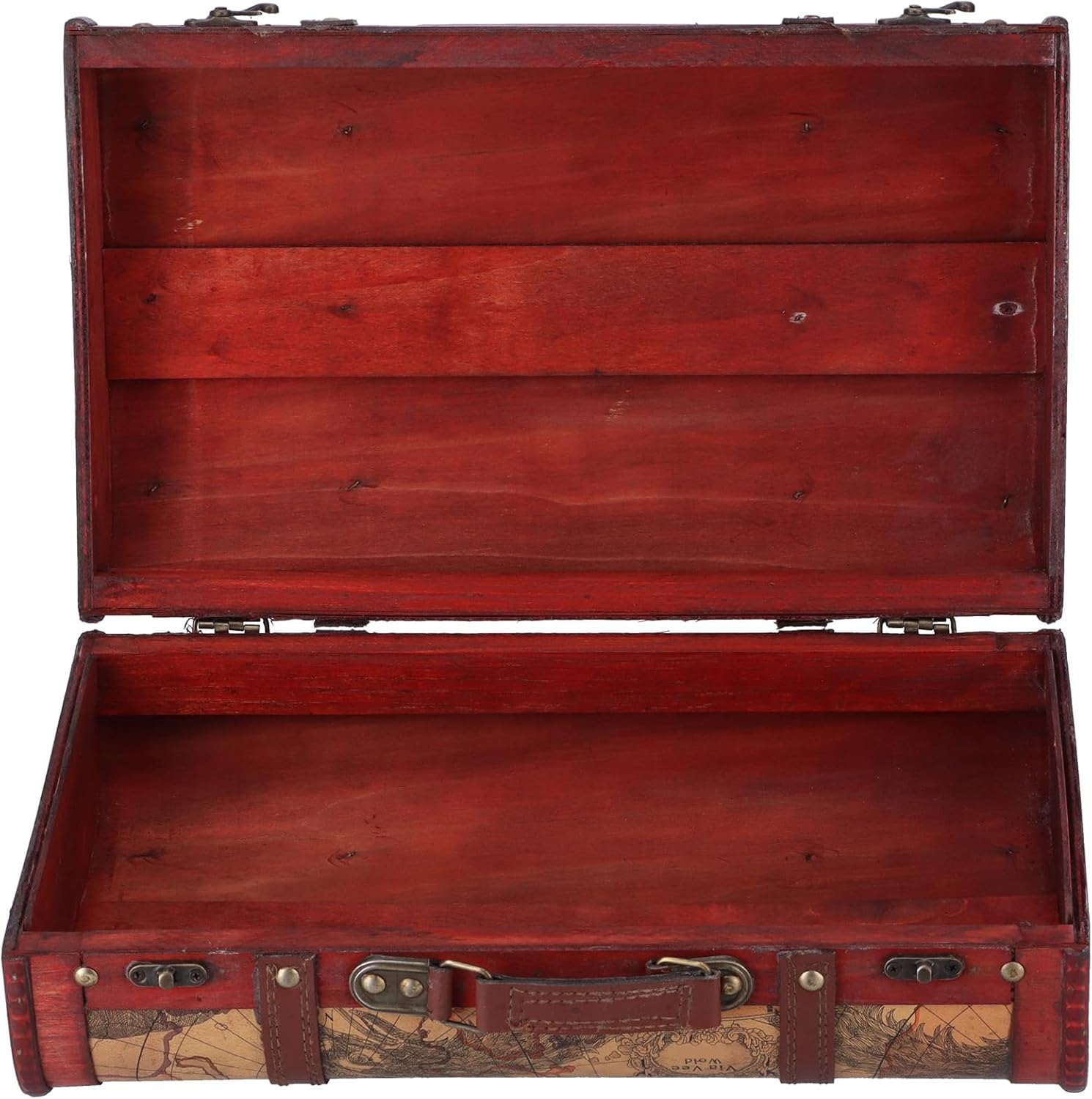 Vintage Suitcase Portable Wood Map Pattern Retro Storage Chest Home Decoration image number 5