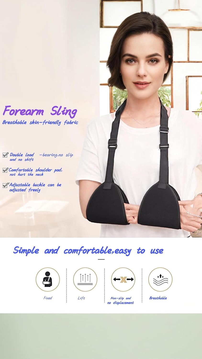 Adjustable Arm Support Sling for Rotator Cuff, Subluxation, & Post-Surgery Recovery - Comfortable & Durable Black Brace image number 1