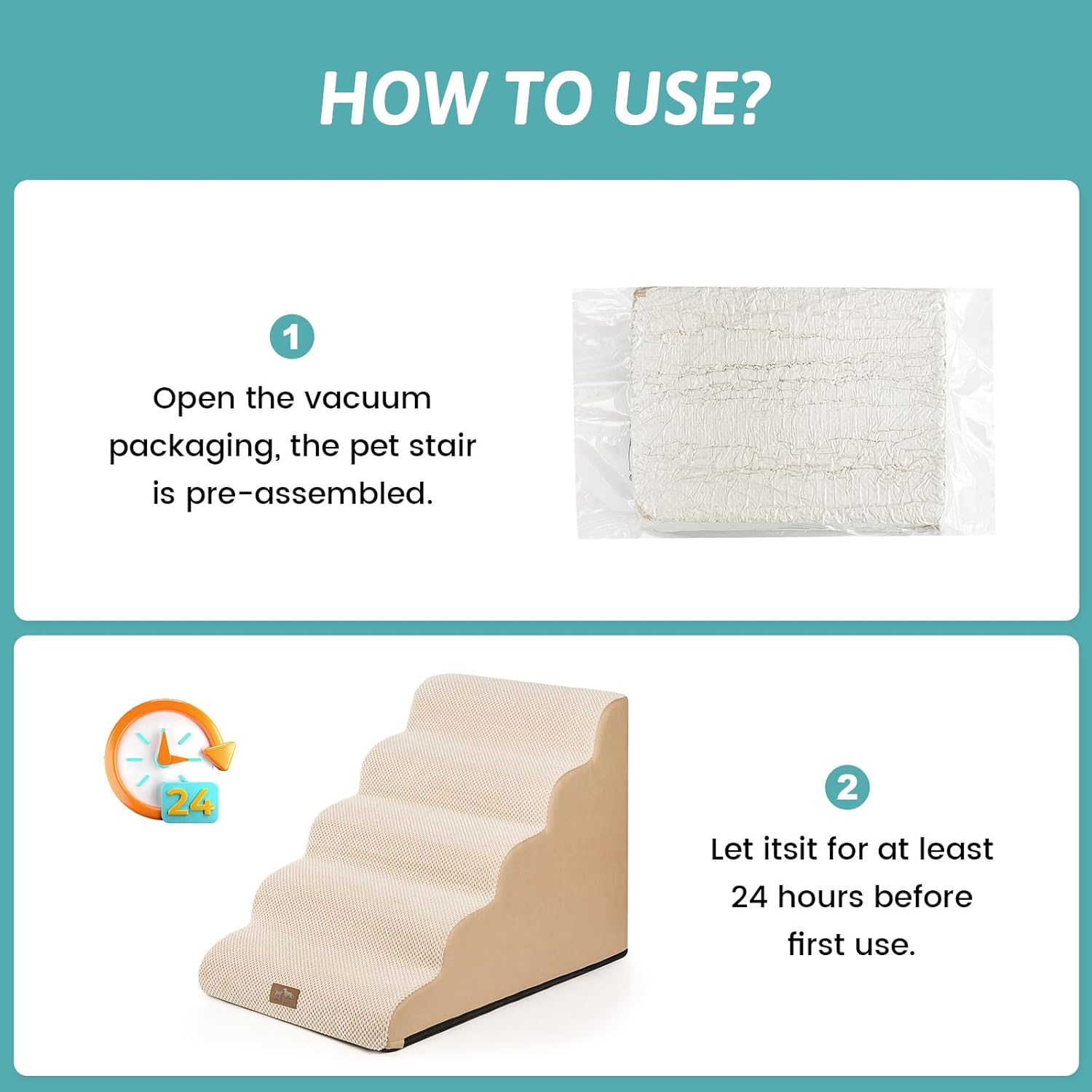 Cosy KISS Wide Dog Stairs for Large Dogs 50Cm Width, Dog Step for Small Dogs, Puppy or Cat, Medium Pet Ramp for High Bed or Car, High Density Foam Ladder, 50X84X57 Cm, Stable, 5 Step, Beige image number 6