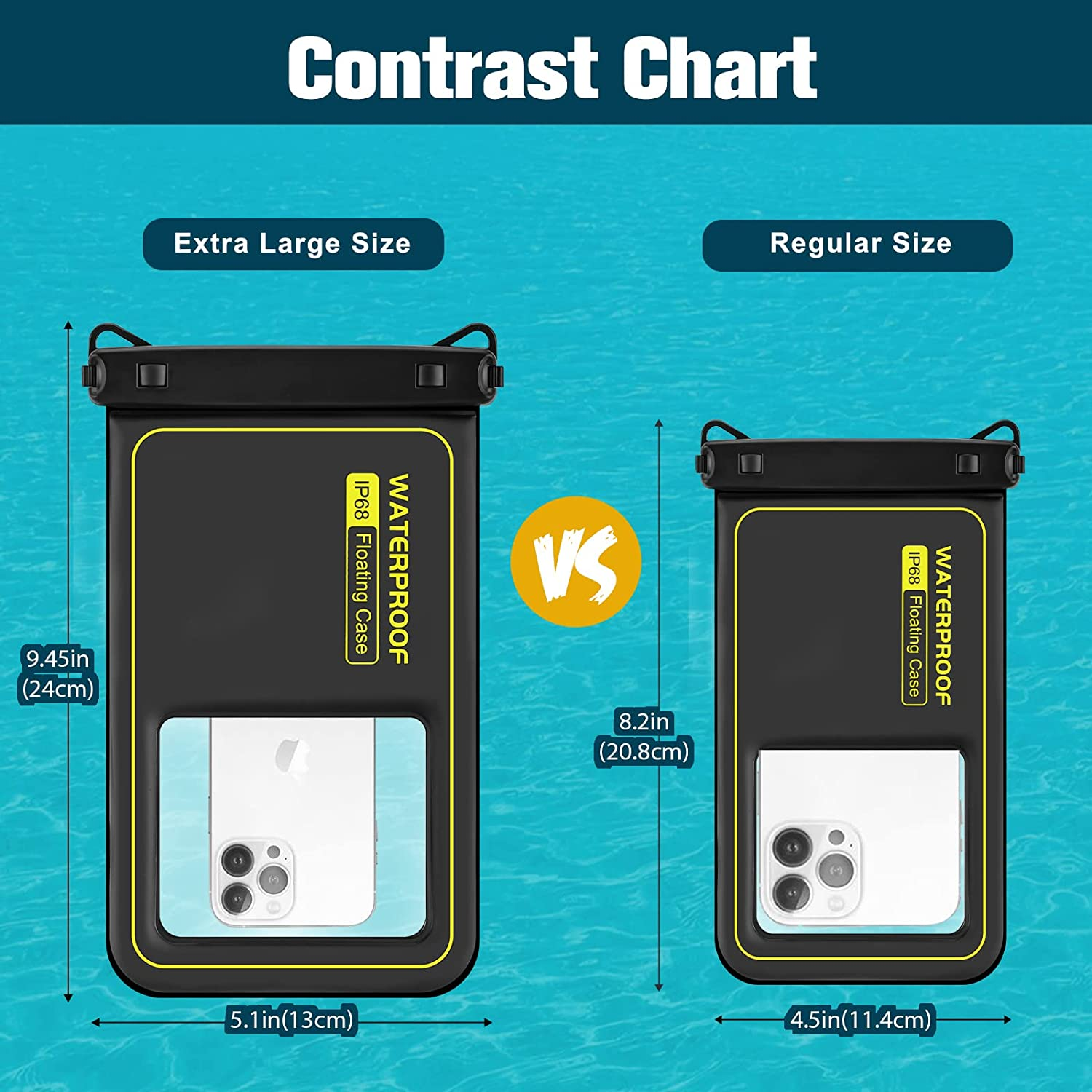 JOTO IP68 Large Waterproof Floating Phone Pouch, Float Dry Bag Cellphone Holder Case for Iphone 17 16 15 14 13 12 11 Air Pro Max Galaxy S24 S23 Ultra S22 S21 Wallet for Cash Card Watch -Black - Grey image number 4