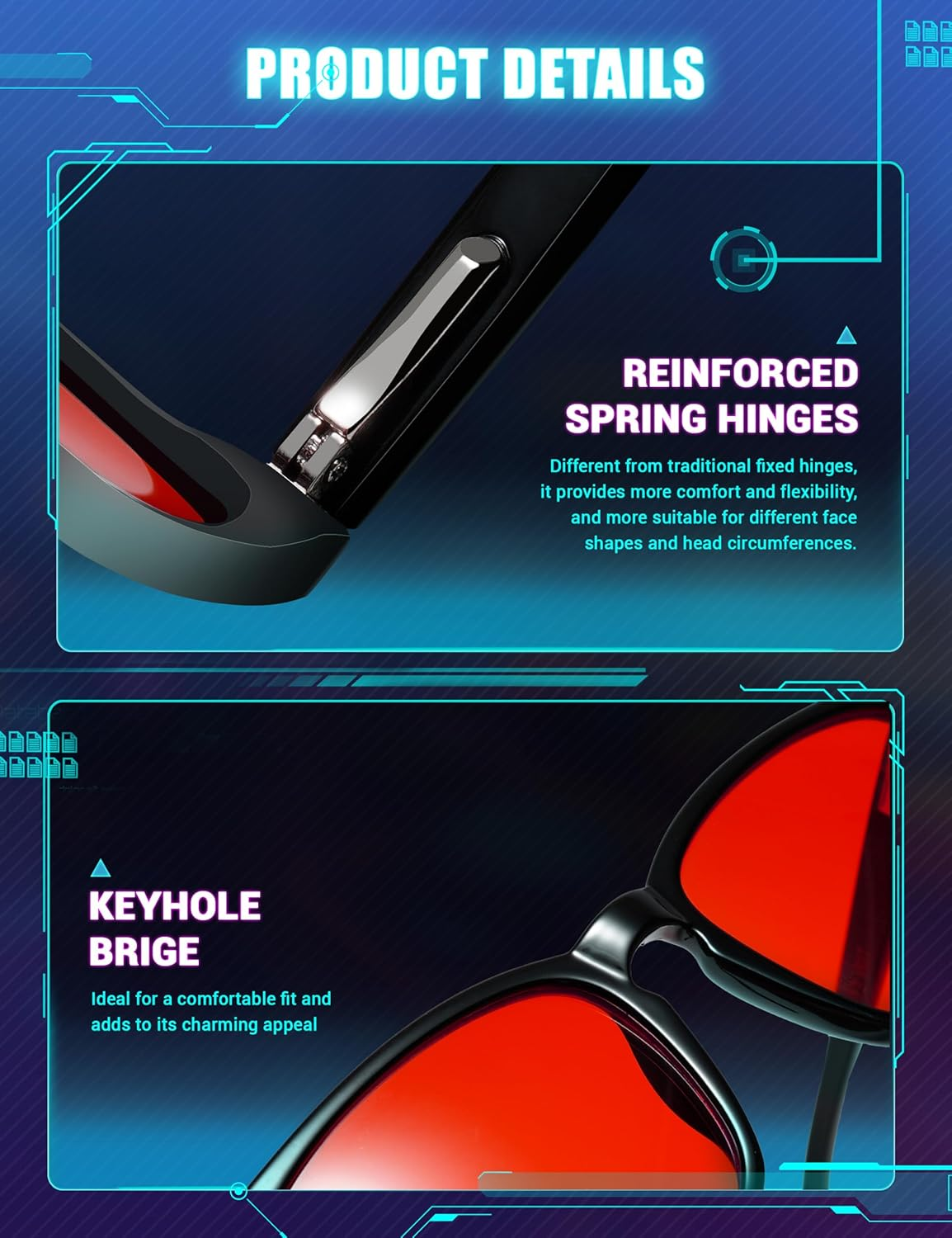 TIJN Blue Light Glasses for Women round Frame Computer Glasses Pink Lens Gradient Glasses - 08.(Max Protect- Red Lens) Black image number 4