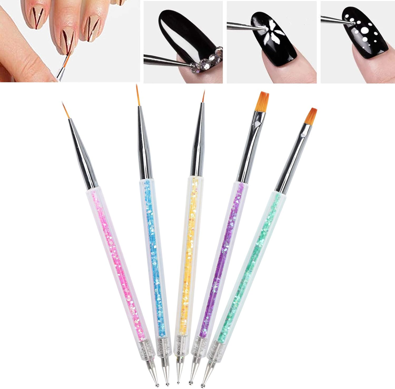 Nail Art Brush, Nail Painting Dotting Pen 5Pcs for Dotting for Nail Art for Liner for Painting image number 2