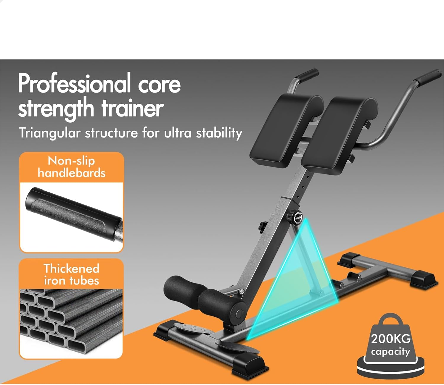 BLACK LORD Adjustable Roman Chair with 30-50 Degrees Inclination, Hyperextension Fitness Weight Bench for Back Glutes Hamstring Exercise and AB Workouts, Multifunctional Home Gym Equipment, Max 200Kg image number 5