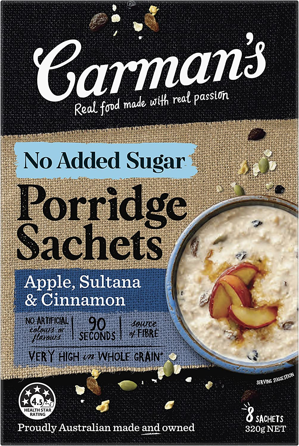 Carman'S Gourmet Porridge Sachets Apple, Sultana & Cinnamon, 8-Pack (320G) image number 4