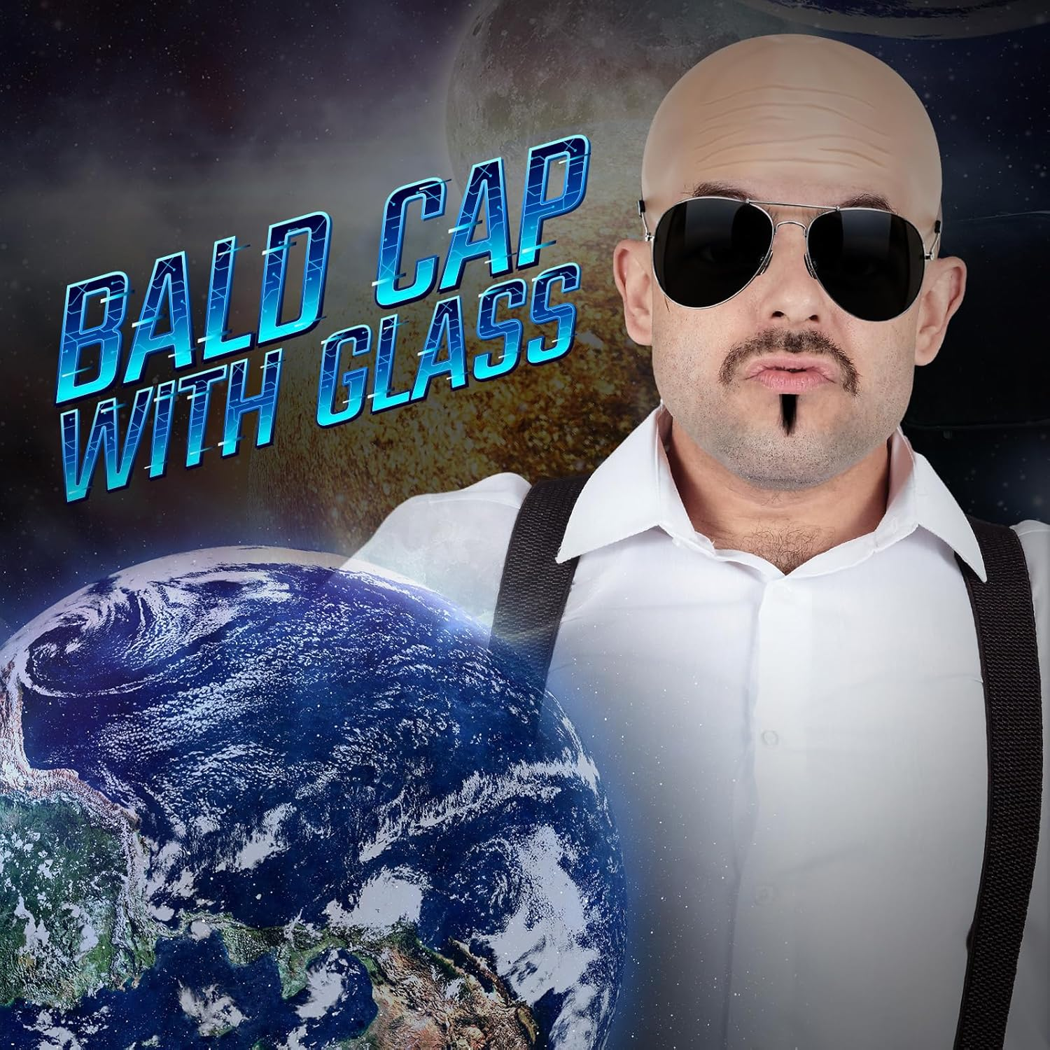 Mepase Bald Caps with Glasses for Adult Men Nylon Bald Head Wig Cap Can Be Cut for Halloween Music Festivals Concerts Cosplay image number 5