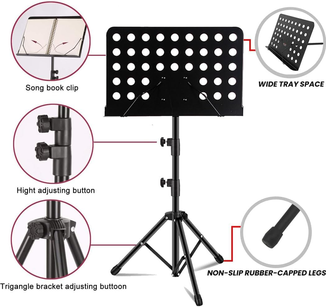 Music Stand, Adjustable Sheet Music Stand Foldable Travel Metal Music Folder and Clip for Instrumental Performance Guitar, Ukulele, Violin Players image number 3