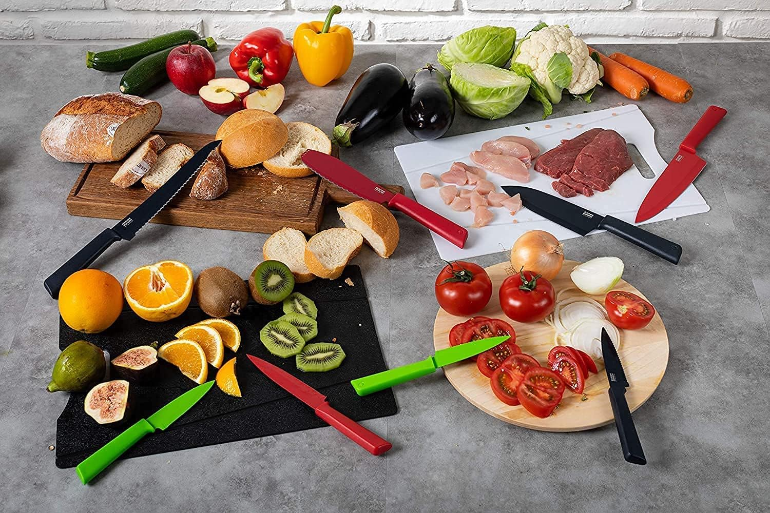 Kuhn Rikon Colori+ Non-Stick Large Santoku Knife with Safety Sheath, 22 Cm, Green