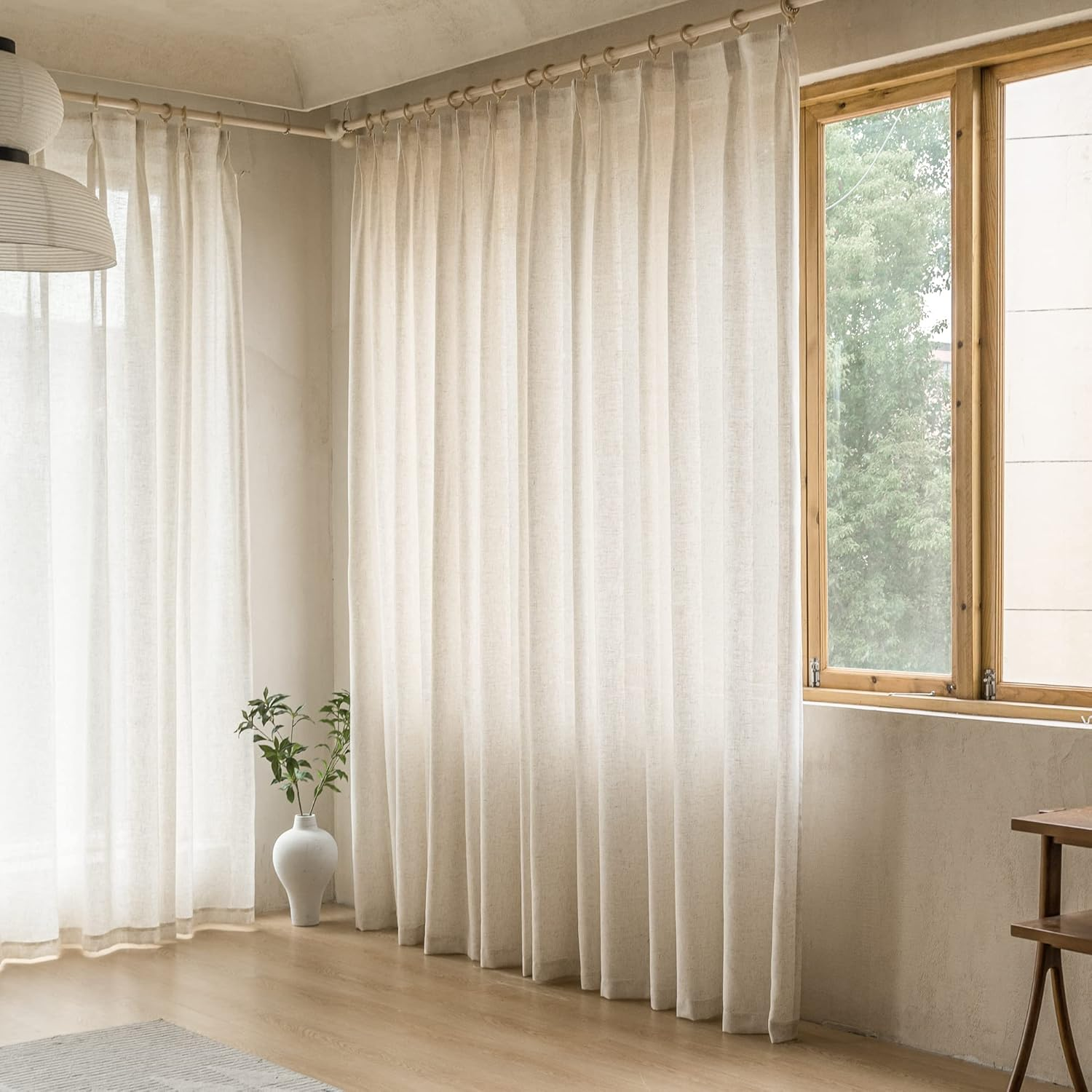 MAIHER Faux Linen Semi Sheer Pinch Pleated Drapes for Living Room, Light Filtering Pleated Curtain Panels 96 Inches Long with Hooks for Traverse Rod (Linen, 1 Panel, 72" W X 96" L) image number 6