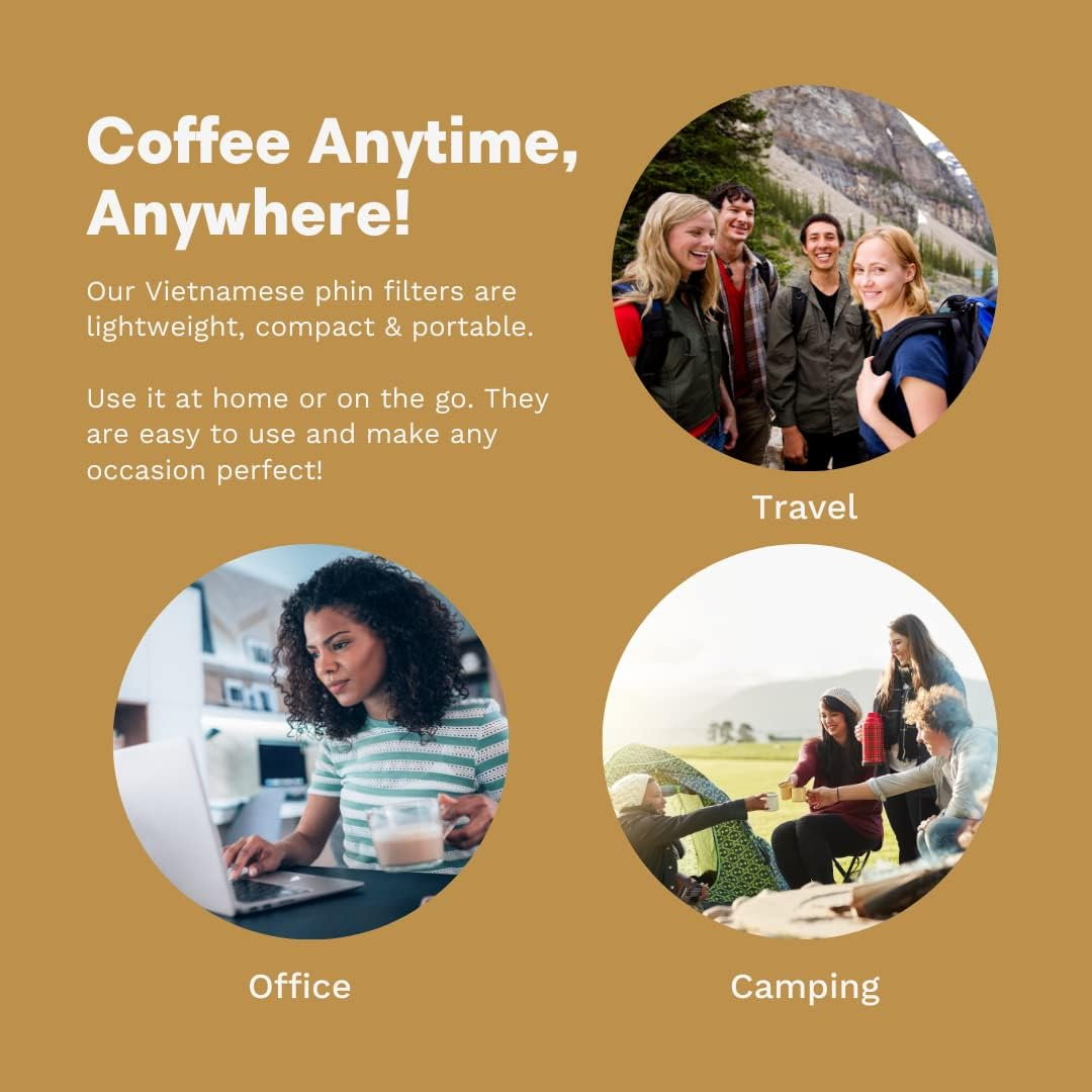 Authentic Vietnamese Coffee Phin Filter Set - Vietnamese Coffee Drip - Single Serve Coffee Brewer 5 Oz / 150Ml - Clever Vietnam Gravity Coffee Maker - Portable Pour over French Press Style Coffee image number 4