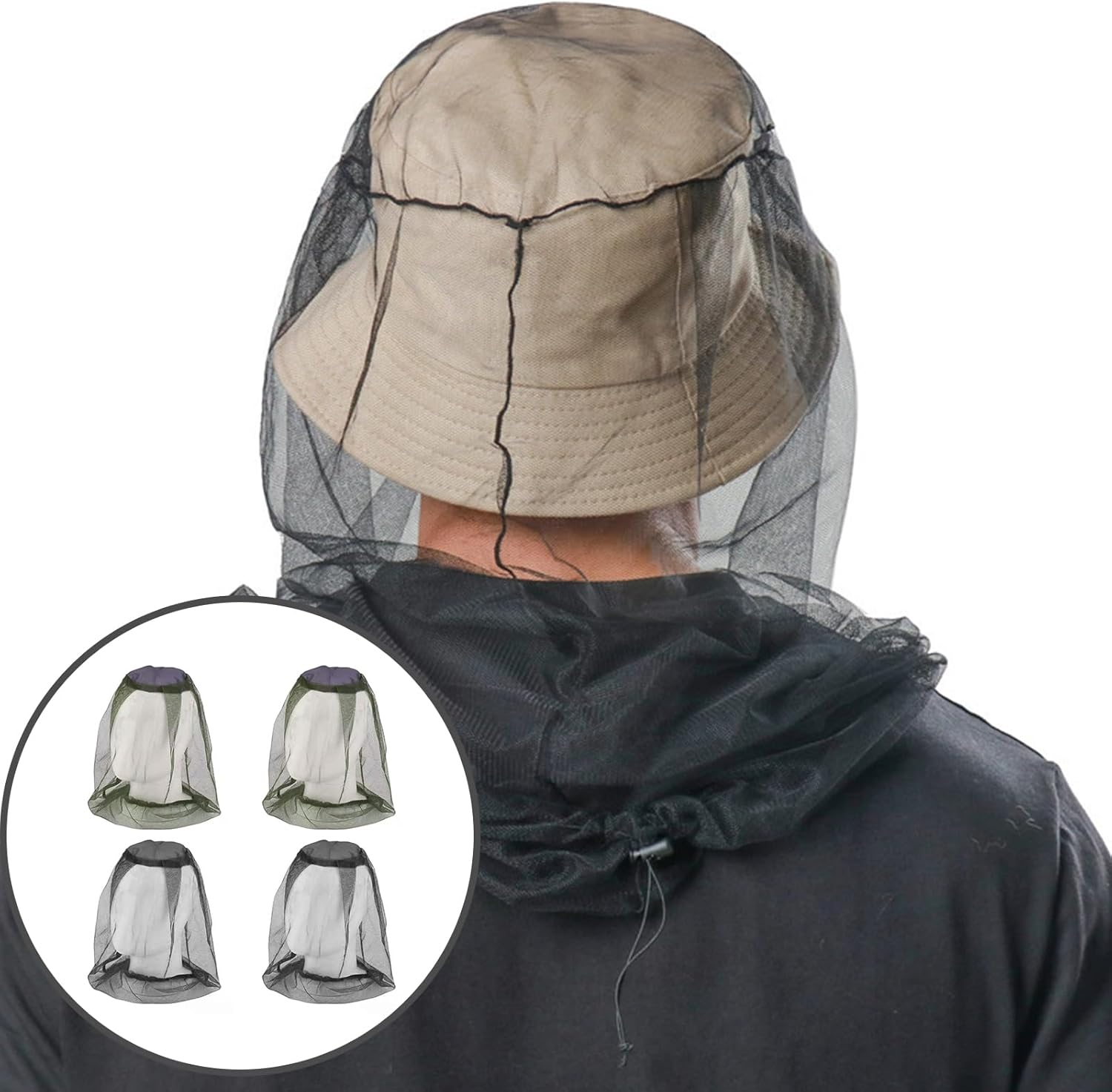 Zodaqian 4 Pack Mosquito Net Head Cover, Lightweight Fly Nets for Head Protection, Durable Mosquito Head Net, Suitable for Outdoor Camping & Travel Enthusiasts Black image number 3