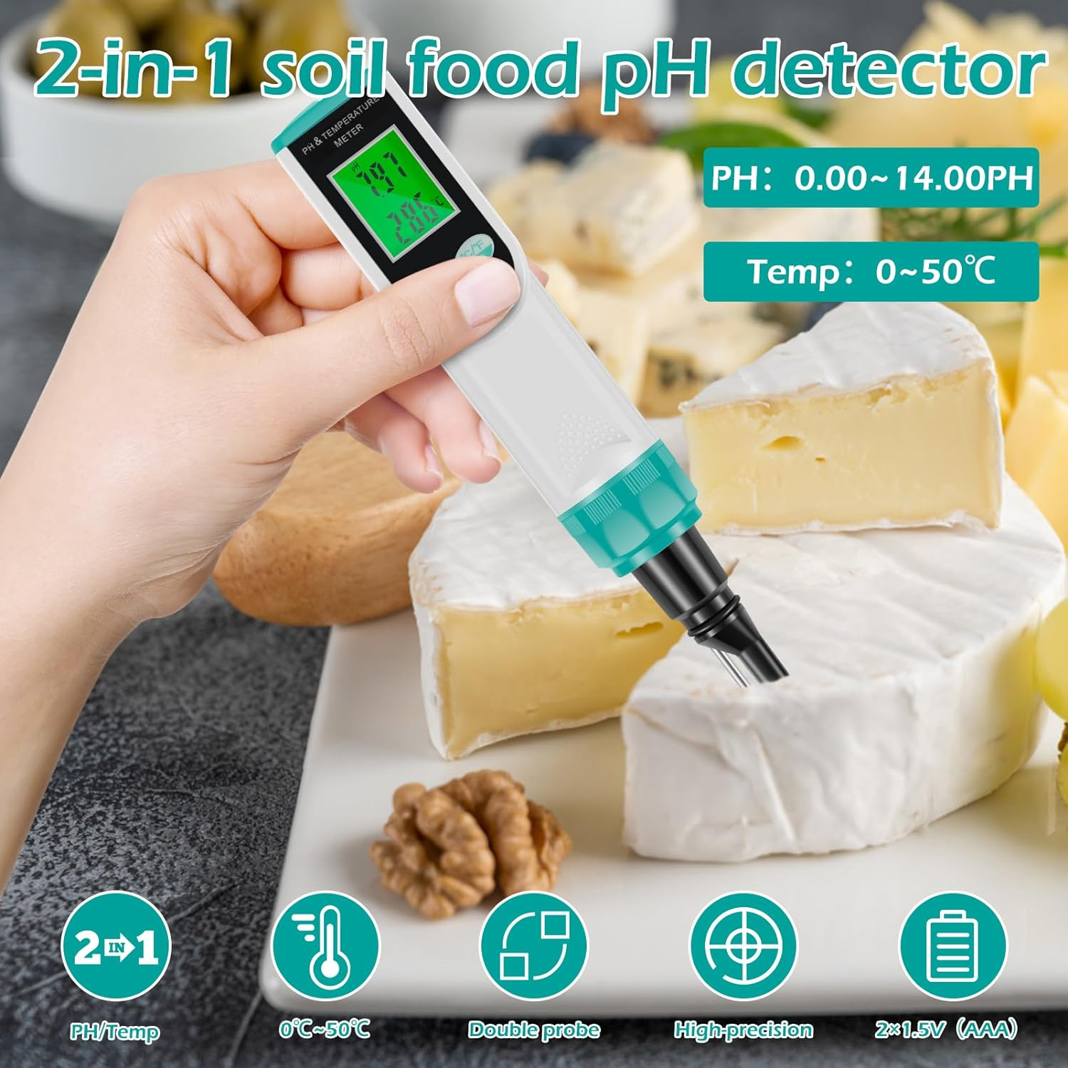 [-] Food Ph Meter Dual Probe Digital Soil Ph Tester Automatic Temperature Compensation High Precision Electric Food Thermometer for Sourdough Bread Canning Cheese [-](Black) image number 5