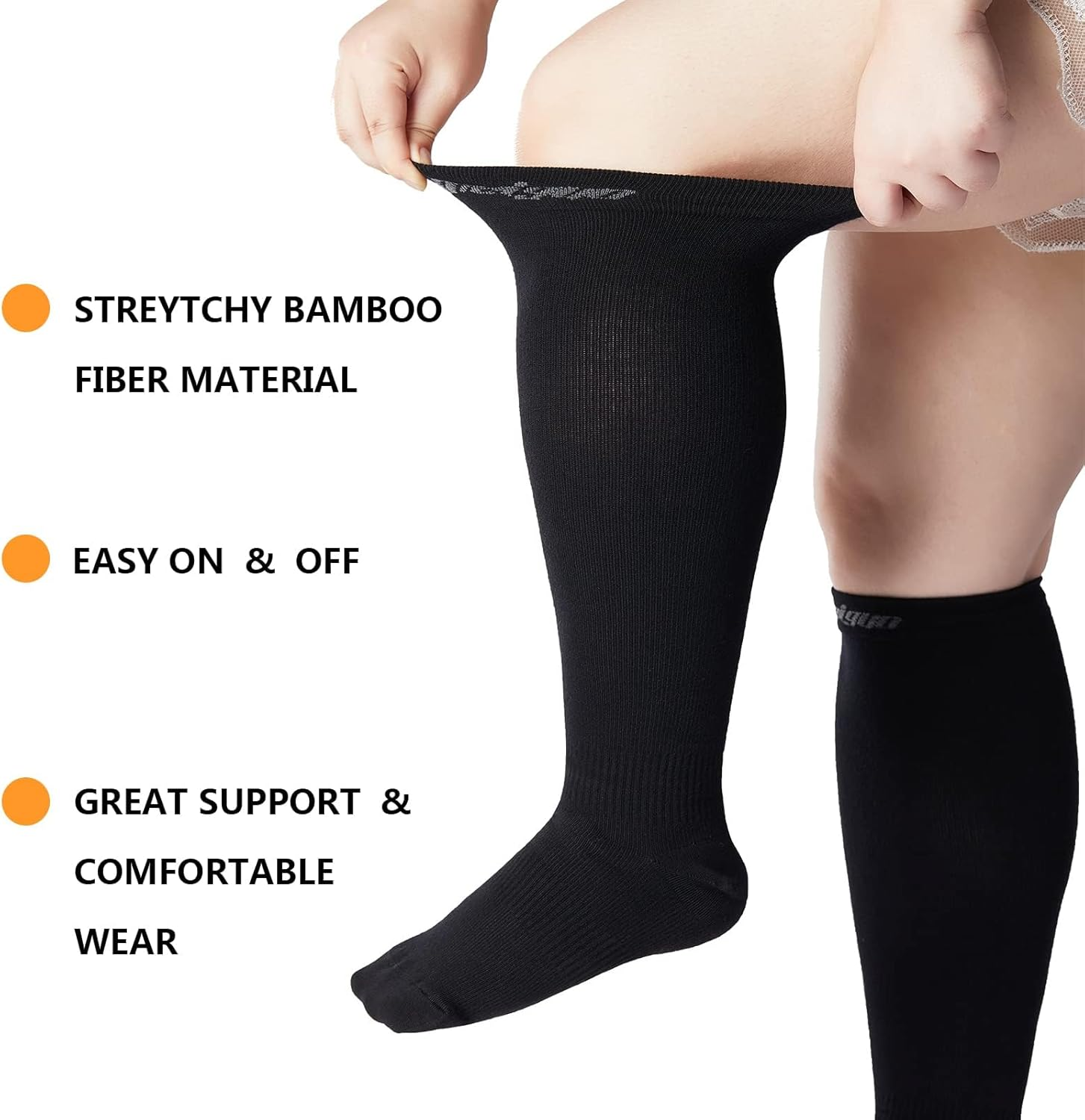 Premium Graduated Compression Socks for Wide Calves - Breathable Bamboo Fiber Stockings, for Men & Women, Running, Travel & Varicose Vein Relief image number 2