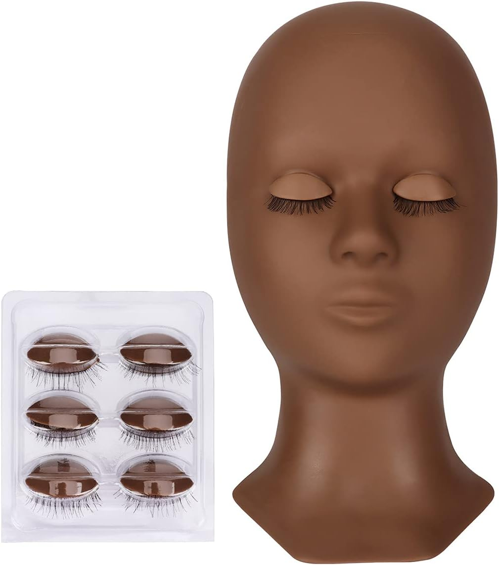CALAILIS Lash Mannequin Head, , Practice Head for Eyelash Extensions and Make Up, Soft Rubber Head Replaced Eyelids with Training Eye Lashes, for Beginner (Skin Colour)