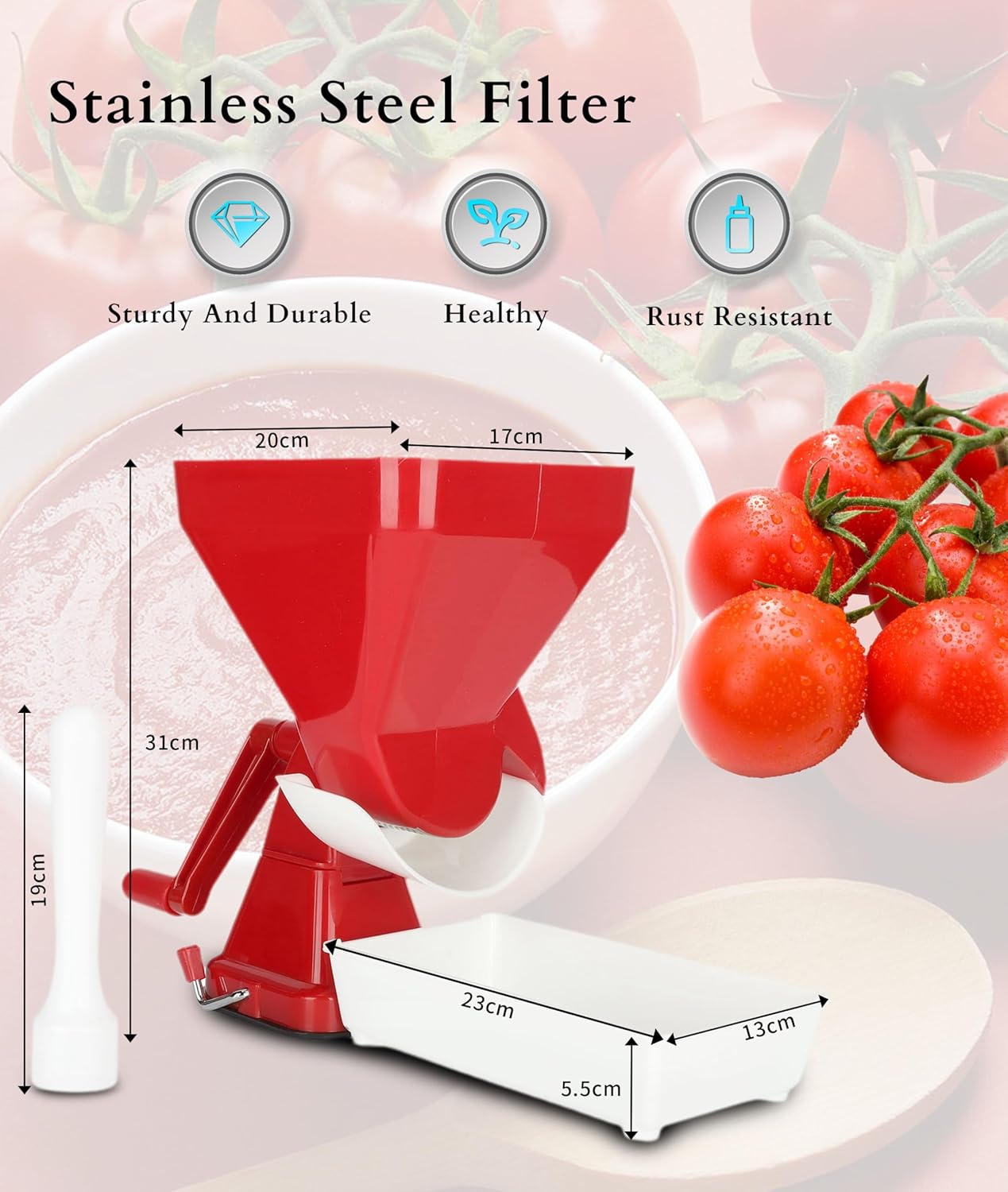 Tomato Press, Manual Food Strainer/Sauce Maker, Tomato Sauce Maker Machine, Food Mill for Tomato Sauce, , Marinara, Sauce Ect image number 4