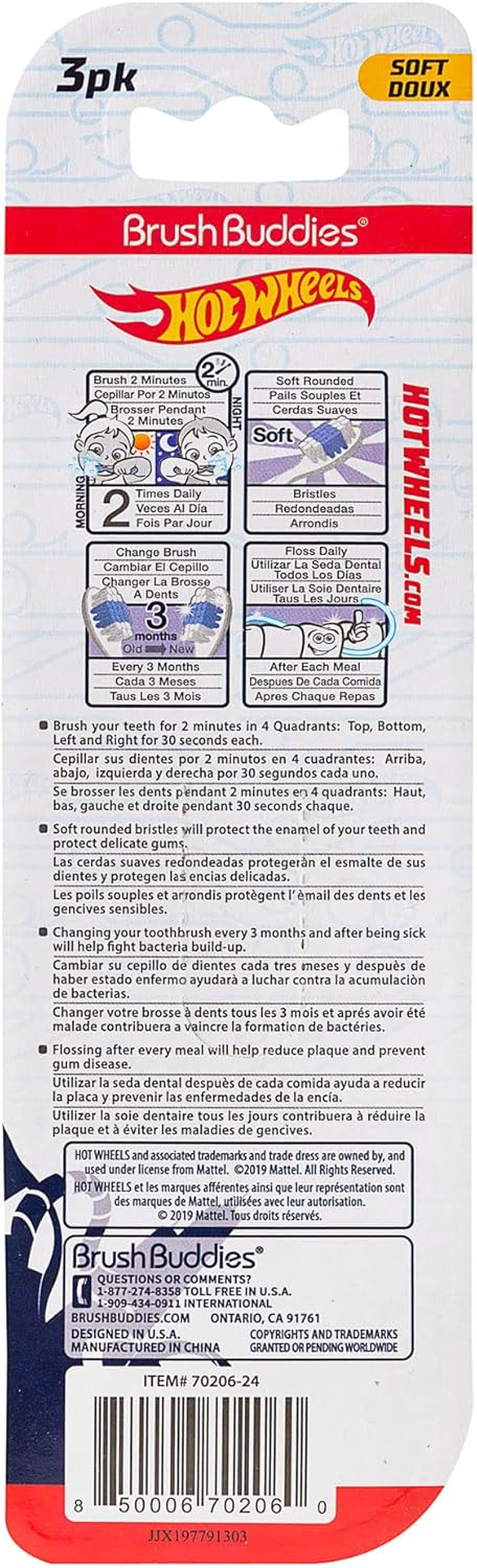 Brush Buddies Hot Wheels Toothbrush for Kids, Toddler Toothbrushes, Children'S Toothbrushes, Soft Bristle Toothbrushes for Kids, 3PK image number 6