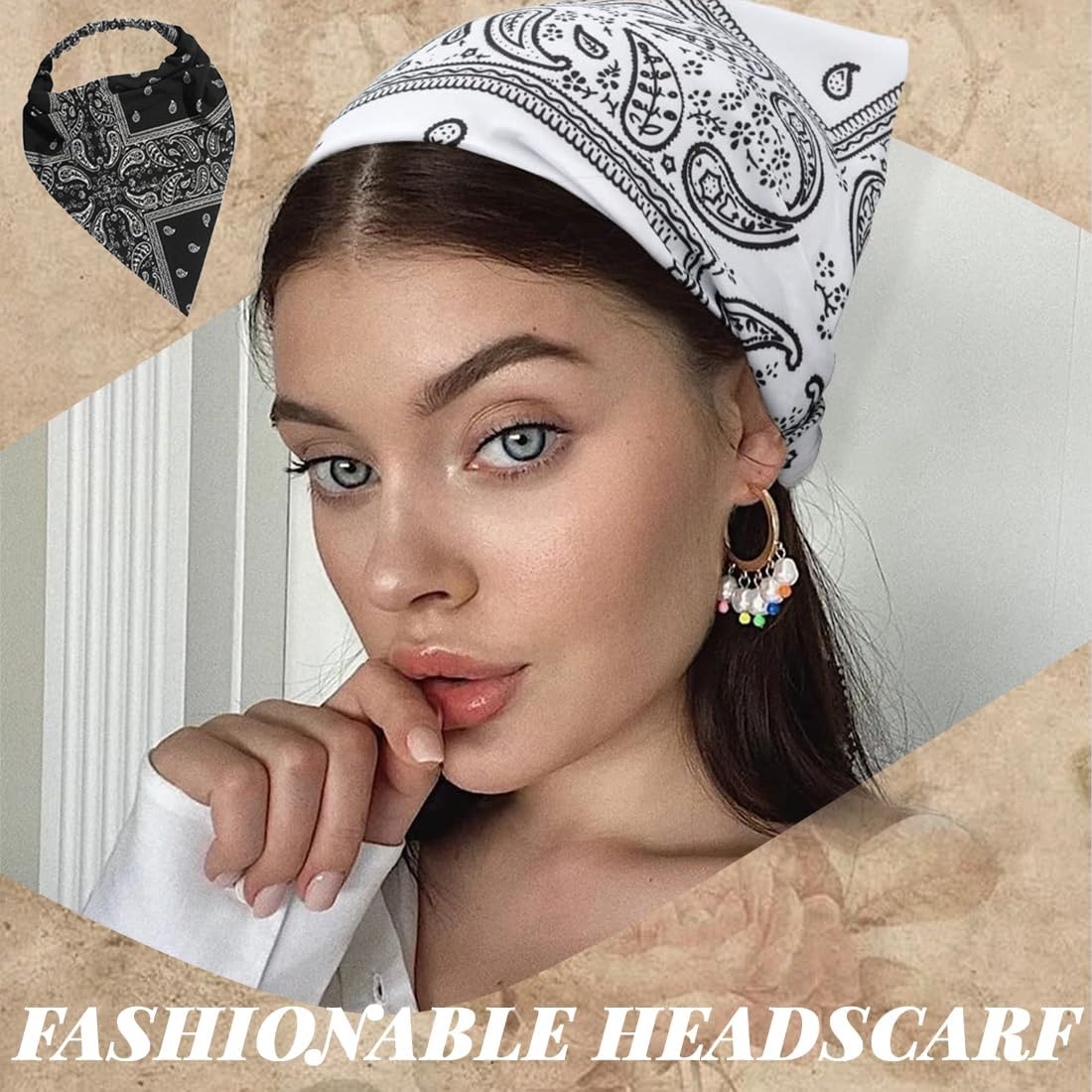 Pack of 4 Women'S Boho Headbands Triangle Headscarves Bandanas Turban Tie Hair Bands Elastic Hair Scarf Thin for Women and Girls image number 4