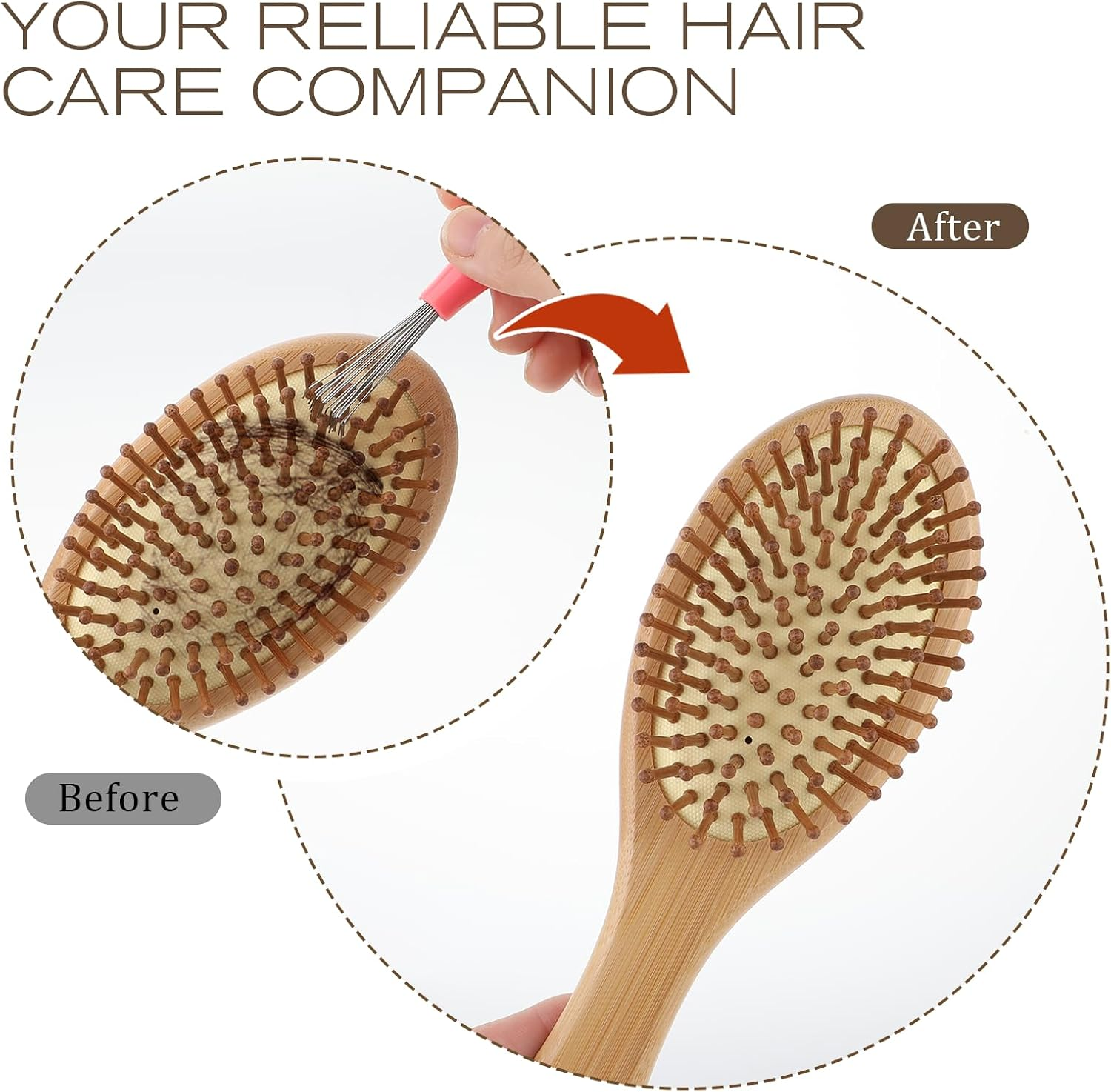 3Pcs Hair Brush Cleaner Tool Comb and Brush Cleaner Tool Set with Rake Design Metal Wire Comb Cleaners Wooden Handle Hair Remover Mini Instrument for Home and Salon Use Removing Dust Dirt image number 2