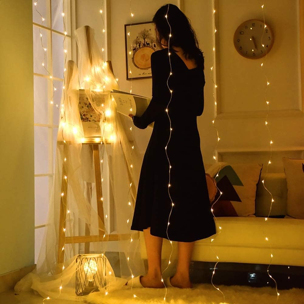 Fairy Curtain Lights 300 LED USB Window Curtain String Lights with Remote & Timer, 8 Modes Warm White Indoor Outdoor Wedding Party D&eacute;cor