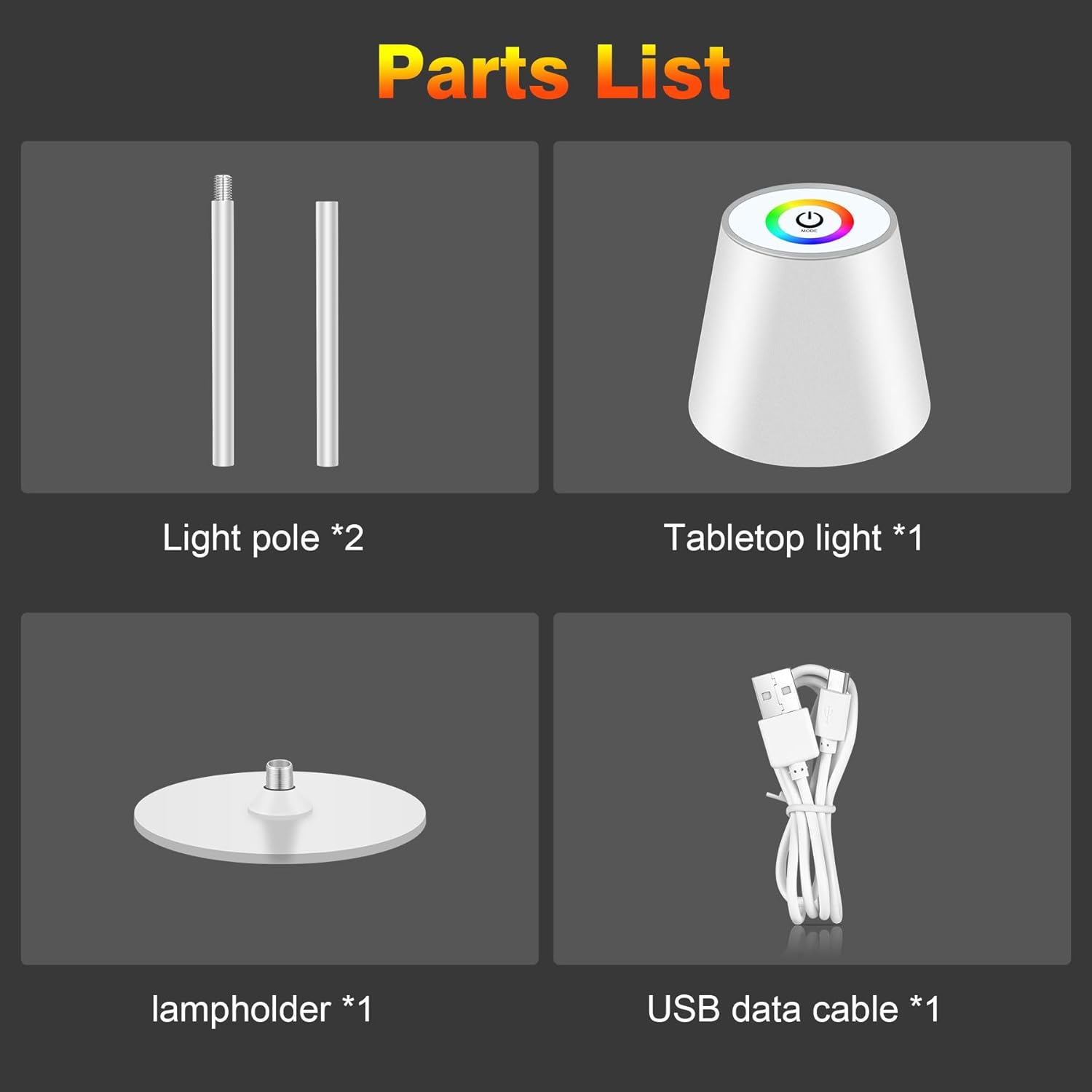 Jueholla Pack of 2 LED Table Lamps, RGB Dimmable LED Battery Table Lamp Wireless, with 5200 Mah Battery, Rechargeable Table Lamp with USB, IP54 Waterproof for Indoor Outdoor Bedroom Bar White image number 6