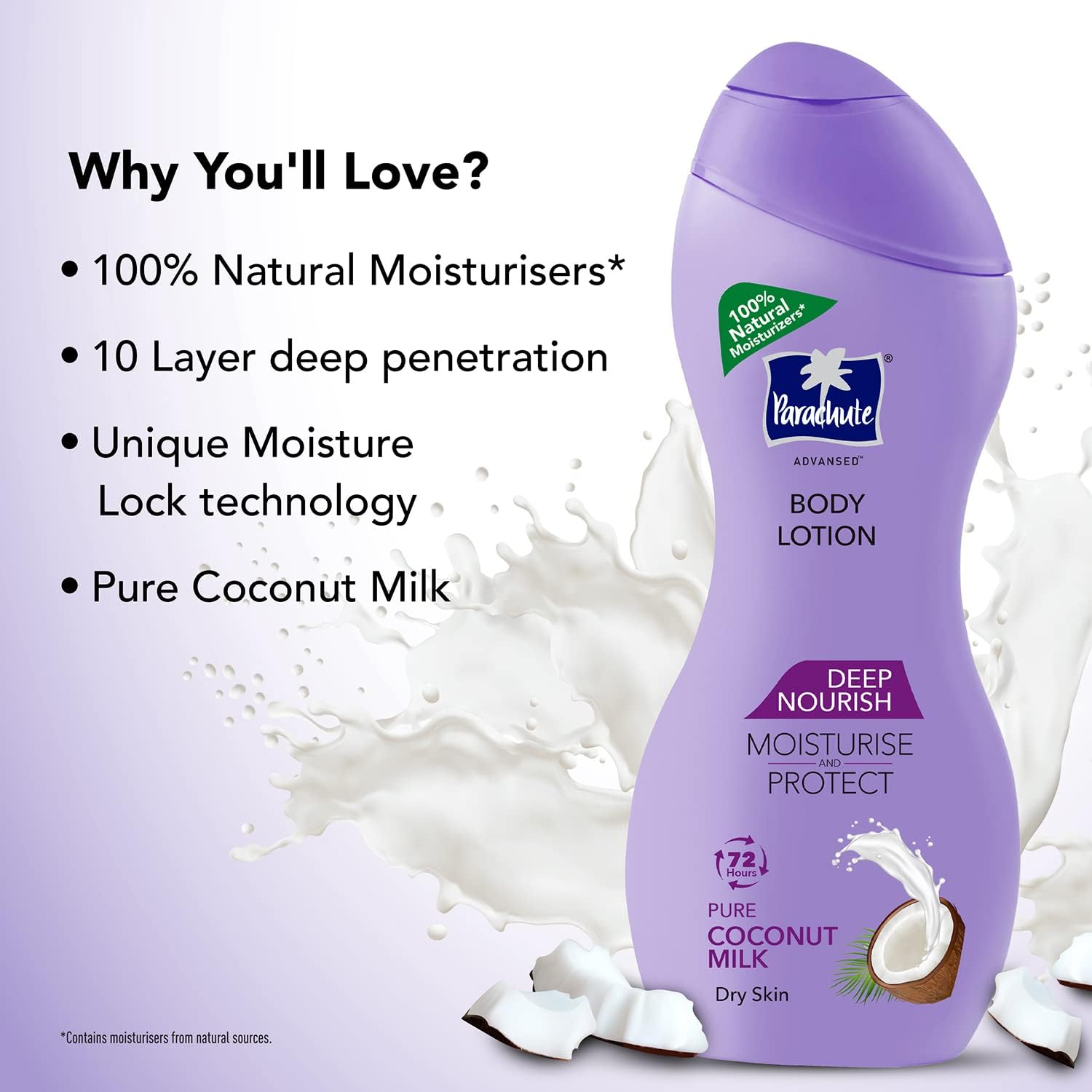 Parachute Advansed Body Lotion Deep Nourish, with Pure Coconut Milk, 100% Natural, Dry Skin Moisturizer, Winter Body Lotion, 250 Ml (Pack of 2) image number 3
