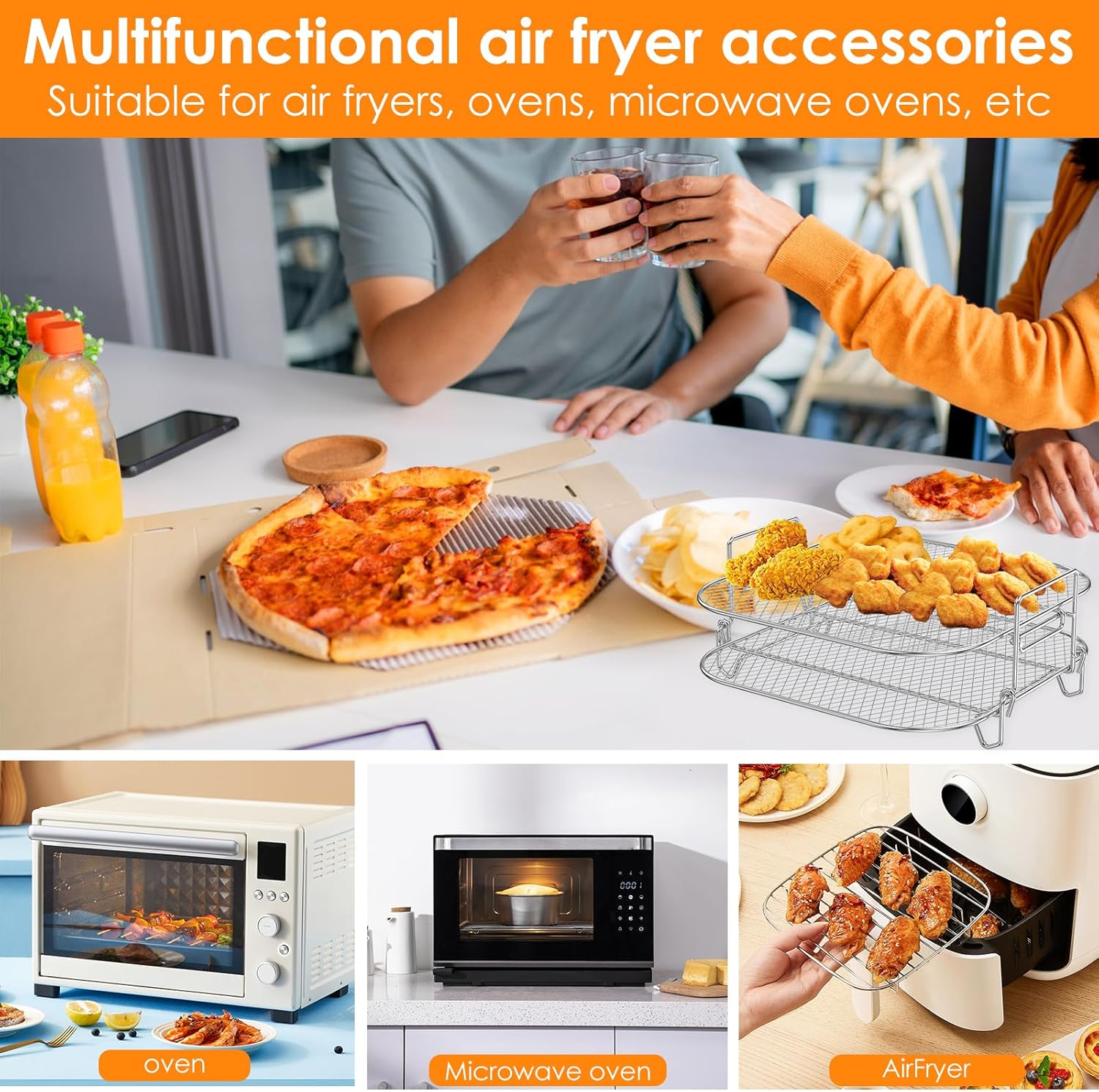 2Pcs Square Air Fryer Rack, 8 Inch Stainless Steel Dehydrator Rack, Square Air Fryer Accessories, Stackable Air Fryer Racks, Heat Resistant Square Racks Air Fryer Accessories for Square Air Fryer Oven image number 4