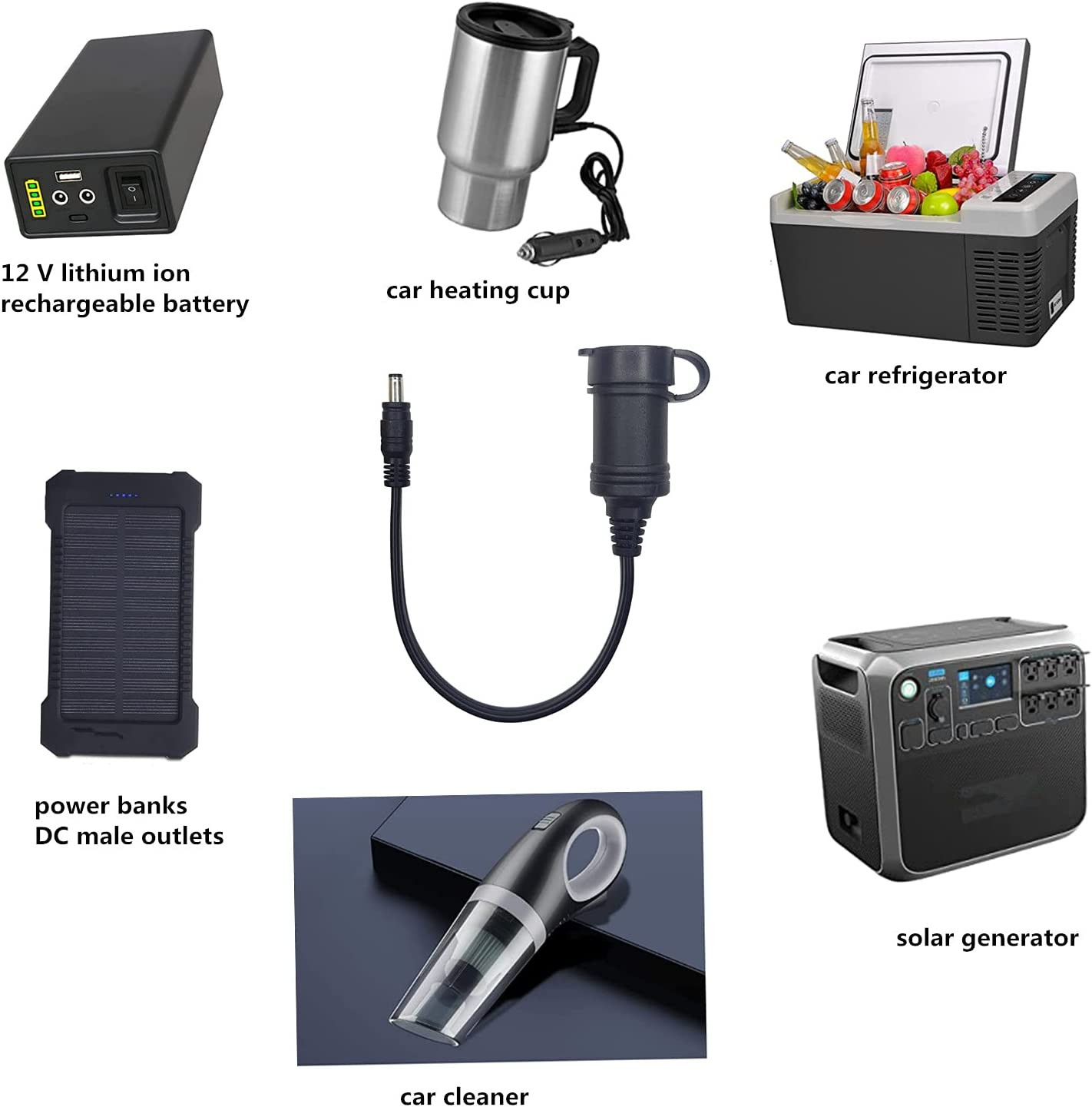 DC 5.5Mm X 2.1Mm to Cigarette Lighter Socket Plug with 2 Connectors