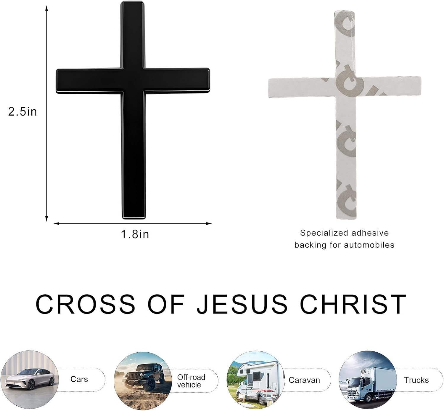 FSTURIOS 2PCS Metal Christian Cross Emblem Stickers, 2.5&times;1.8In 3D Jesus Christ Auto Emblem Badge Decal, Self-Adhesive Styling Cross Decal Decoration for Trunk Tailgate Side Fender (Black)