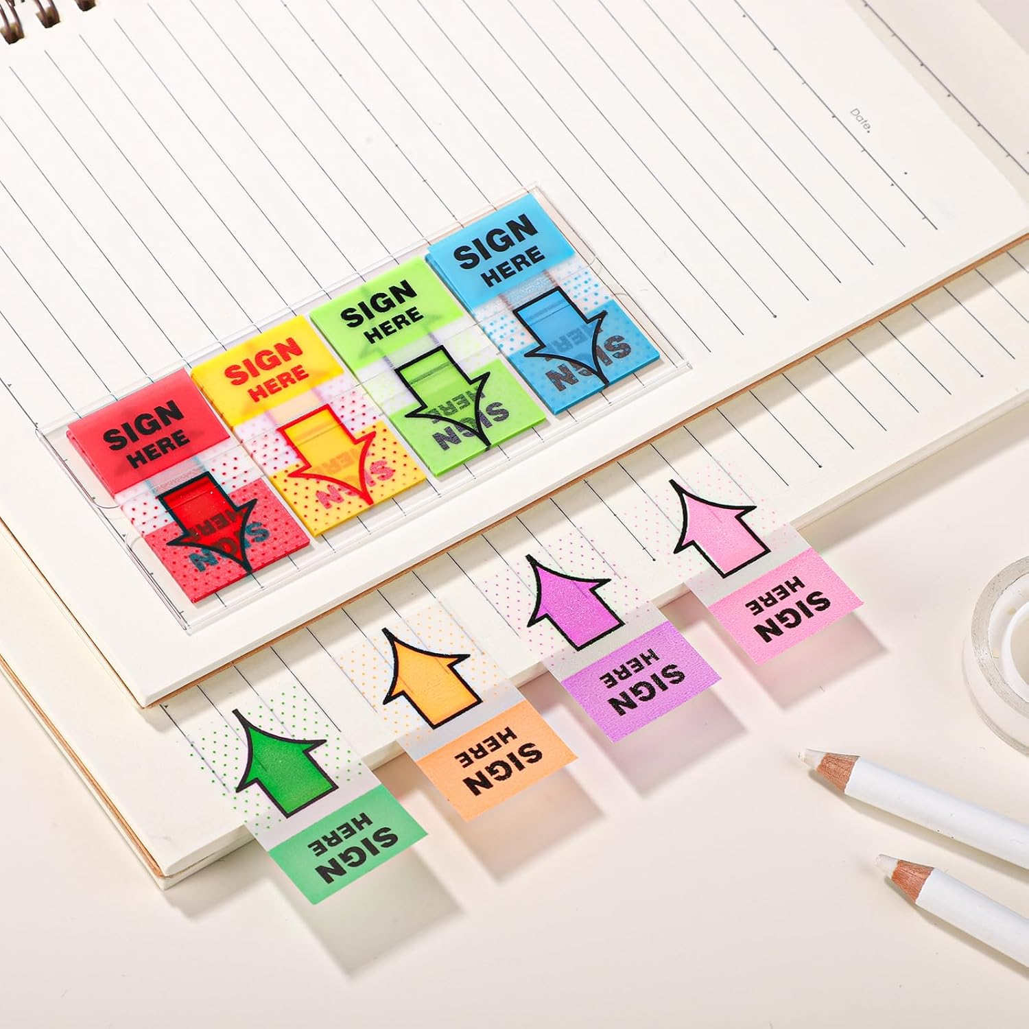 600Pcs/6 Packs Sign Here Tabs, Arrow Labels Stickers Sticky Signature Tags Adhesive Message Flags for Documents Notebooks Home Office School Supplies