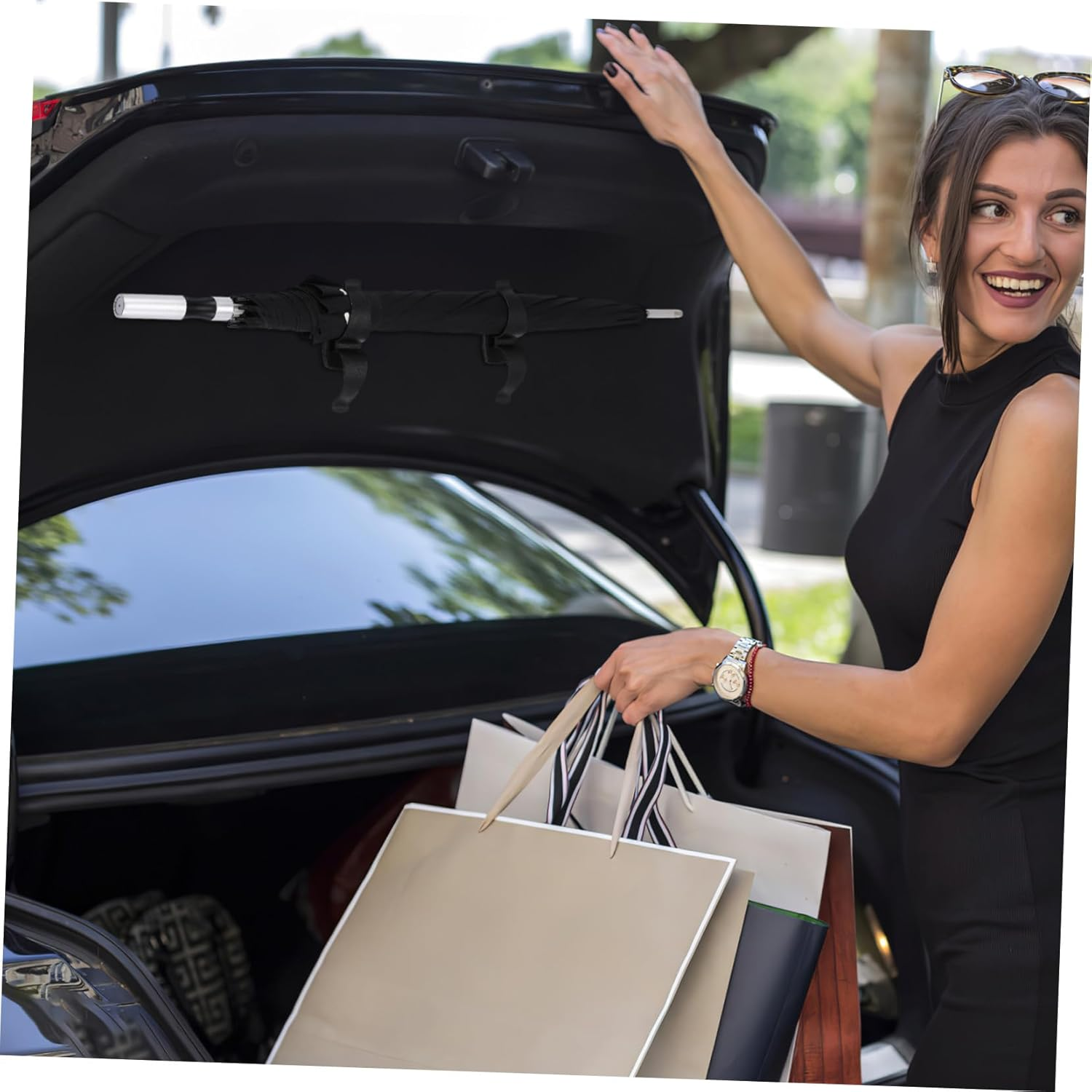 2 Pcs Car Umbrella Holder Clips Black Abs Plastic Screw-In Hooks for Trunk and Door Car Hook Organizer for Umbrella and Bag Storage image number 6