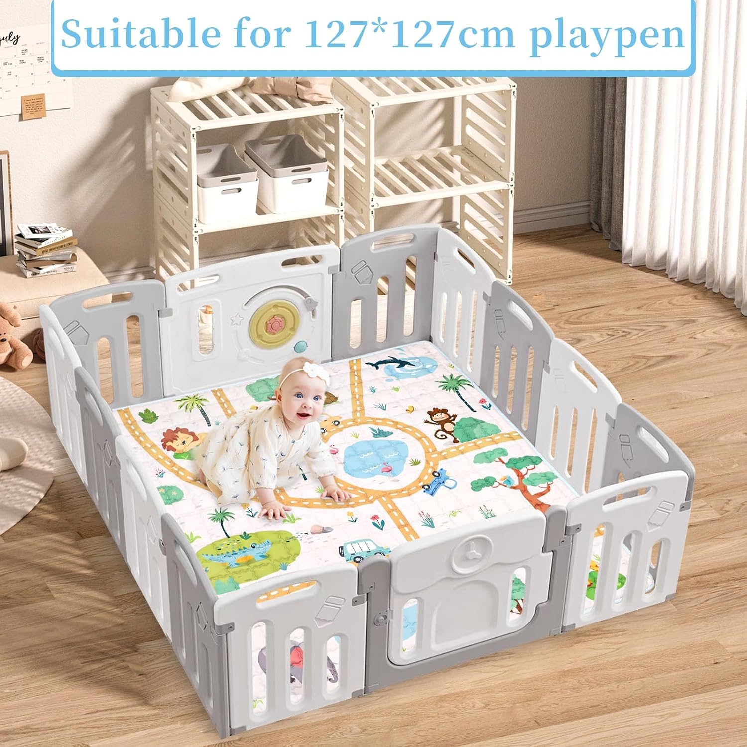 GFU Baby Play Mat, Foldable Square Baby Play Mats for Floor, Thicken Soft Non-Slip Cushioned Crawling Mat, One-Piece Infant Play Mat, 127X127 Cm image number 5