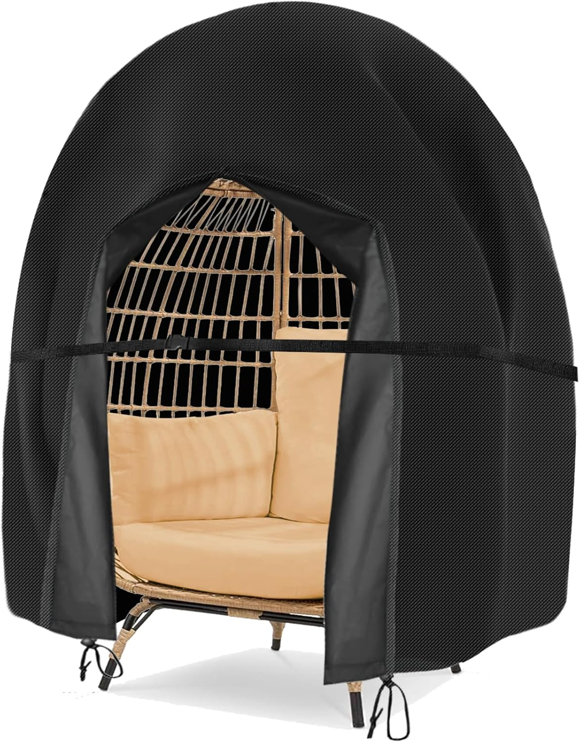 Wide Smile Double Egg Chair Cover Outdoor Waterproof Heavy Duty Garden Cocoon Wicker Patio 2 Seat Large Egg Swing Chair Pod Cover 420D Oxford Fabric with Zipper and Drawstring 230X200Cm Black image number 6