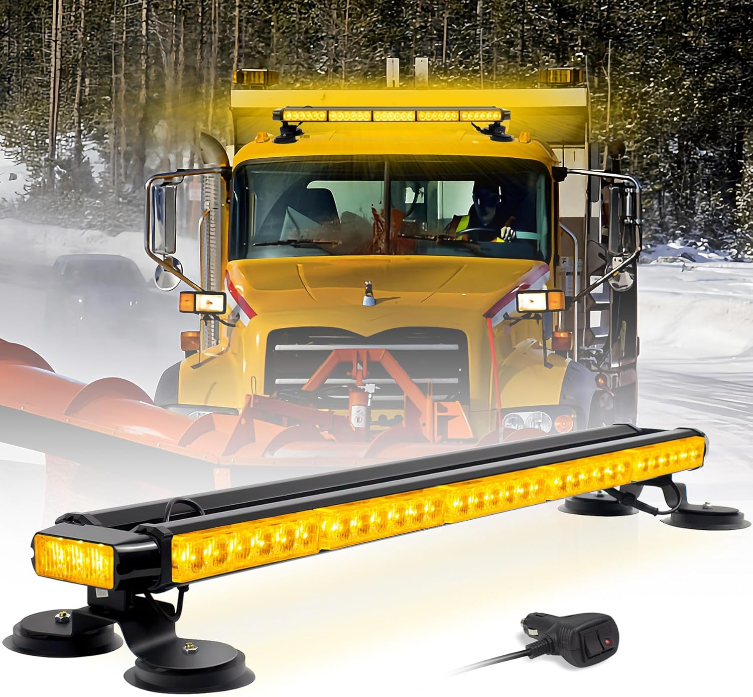 33.5 Inch LED Strobe Flashing Light Bar, 66 Leds Double Side High Intensity Emergency Warning Lights, 12-24V LED Amber Beacon with Magnetic Mounts for Vehicle Car Truck Trailer Roof (Amber) image number 2