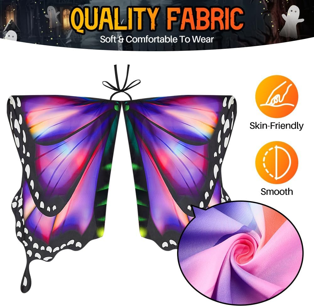 AUTOWT Halloween Butterfly Costume for Women, Adult Butterfly Wings Shawl with Masquerade Mask & Antenna Headband Kit for Ladies Cosplay Animal Avatar Photo Shoot Dress-Up Party Book Week - Pinkblue image number 2