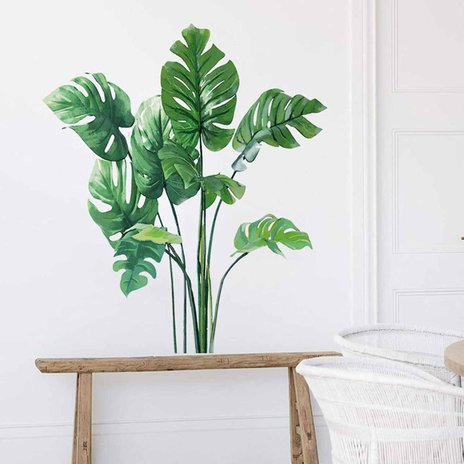 Leaf Wall Decals Monstera Leaf Tropical Plants Wall Stickers for Living Room, Palm Leaf Wall Posters Natural Green Plants Art Murals Vinyl Wallpaper for Bedroom Nursery Office image number 5