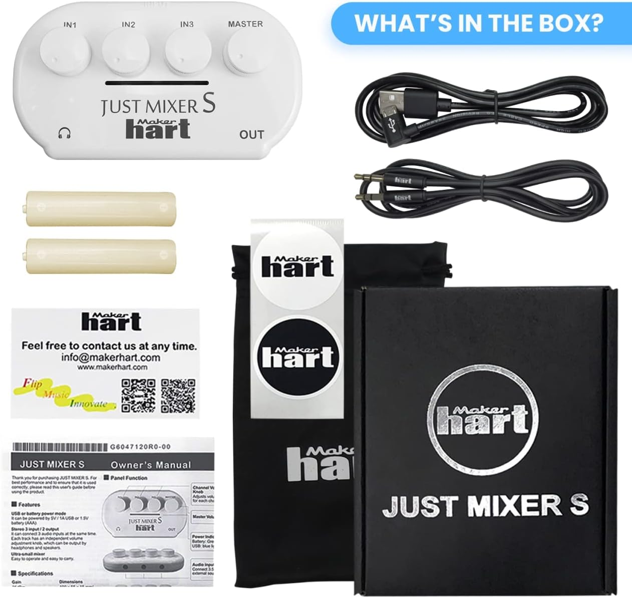 Maker Hart JUST Mixer S Portable 3 Channels Stereo in Mini Audio Mixer/2 Stereo Output/Battery/Usb Power/3C Device image number 5
