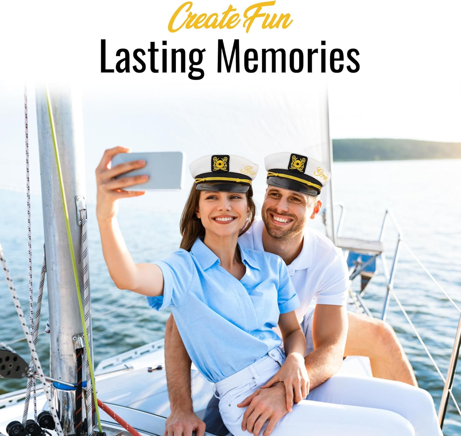 Bride & Groom Captain'S Hats - Nautical Bachelor Bachelorette Party Hat | Fun Bridal Shower Accessory Accessories Women Gifts image number 5