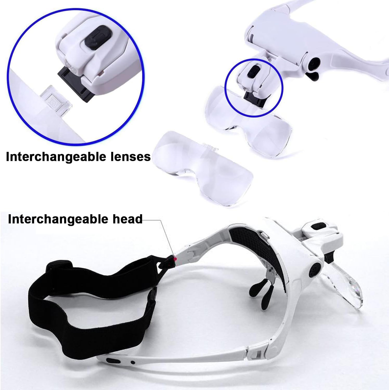 Hands Free Headband Magnifying Glass, Magnifying Glasses, Rechargeable, Hands-Free Illuminated Headset. Magnifying Glasses with LED Light, 5 Lenses. for Reading, Jewelry Work, Crafts image number 2