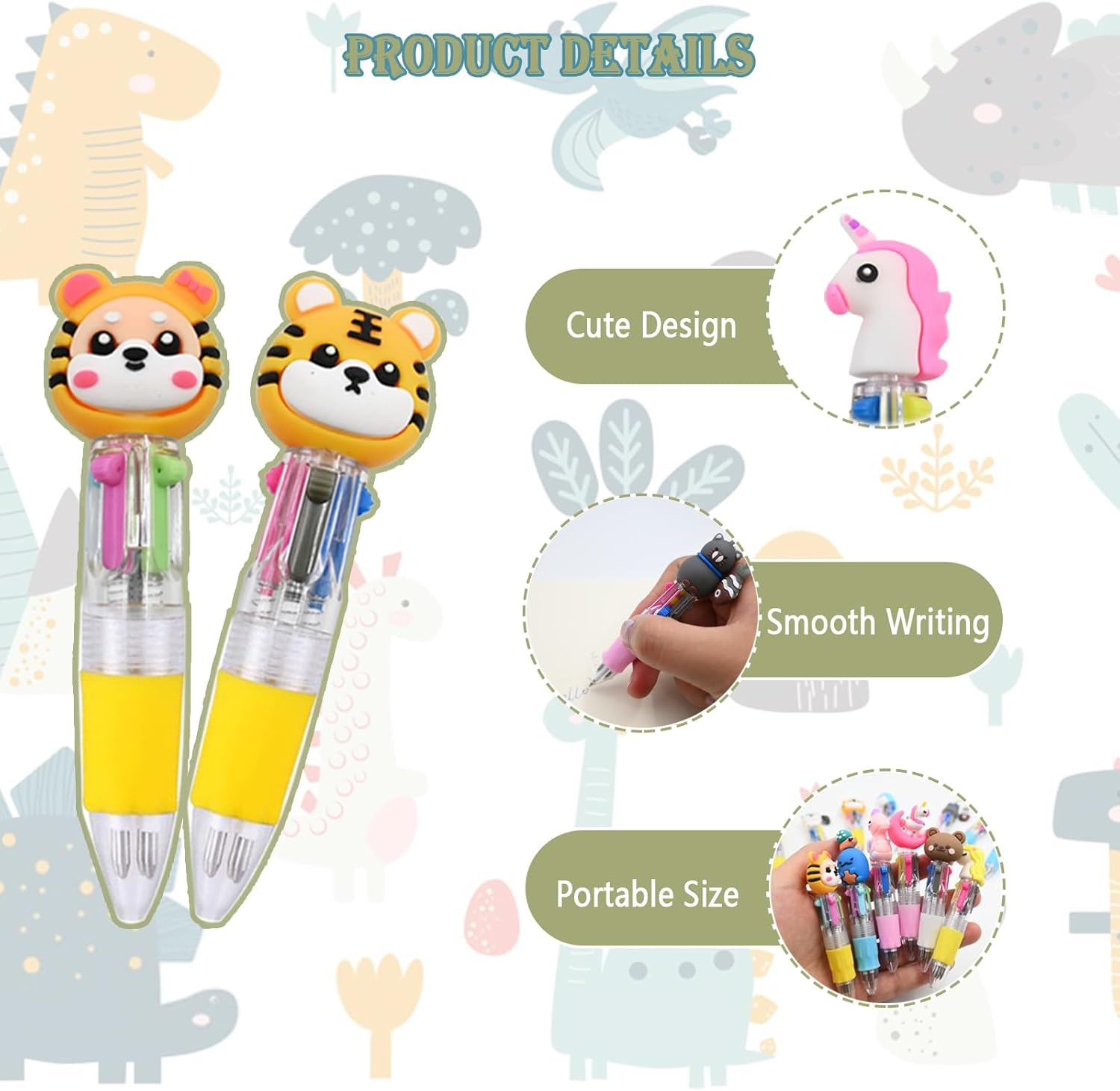 15 PCS Cute Kid'S Multi-Color Ballpoint Pens, Fun Pens for Kids, 4 in 1 Retractable Pens, Cartoon Animal Ballpoint Pens, Student Party Gifts, Classroom Rewards Party Bag Fillers