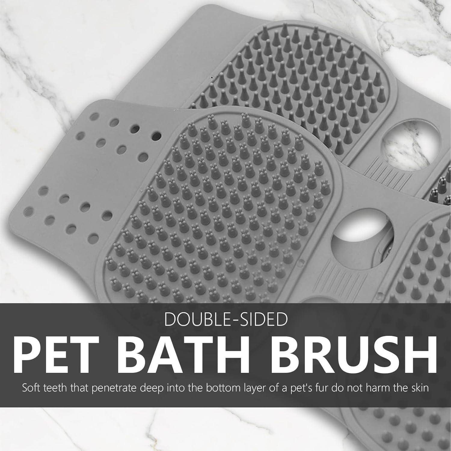 Culinavog Dog Brush, 1 Piece Soft Silicone Brush with Adjustable Handle, Easy to Clean, Silicone Bath Brush for Pets, Silicone Shower Brush for Cats, Dogs (29.6 &times; 12.6 Cm, Grey) image number 1