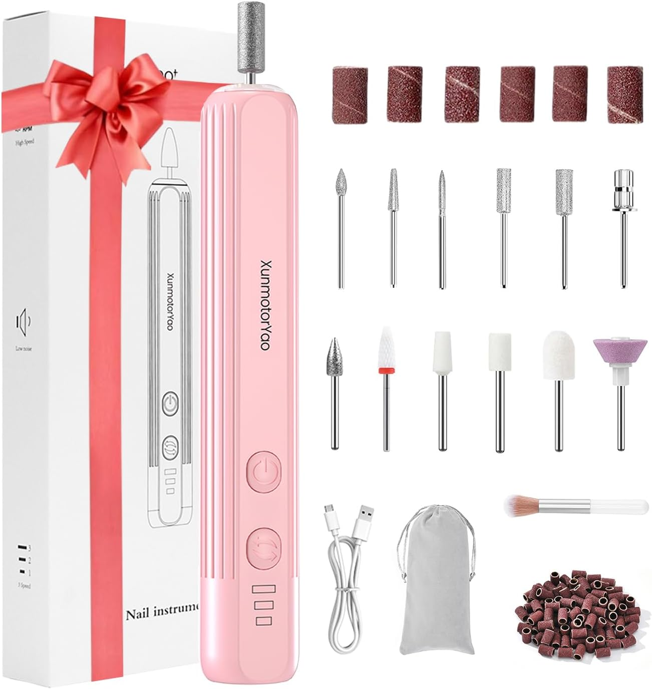 Xunmotoryao Electric Nail Cutter Professional Electric Nail File for Gel Nails USB Rechargeable 20000 Rpm Manicure Pedicure Set Pink image number 2