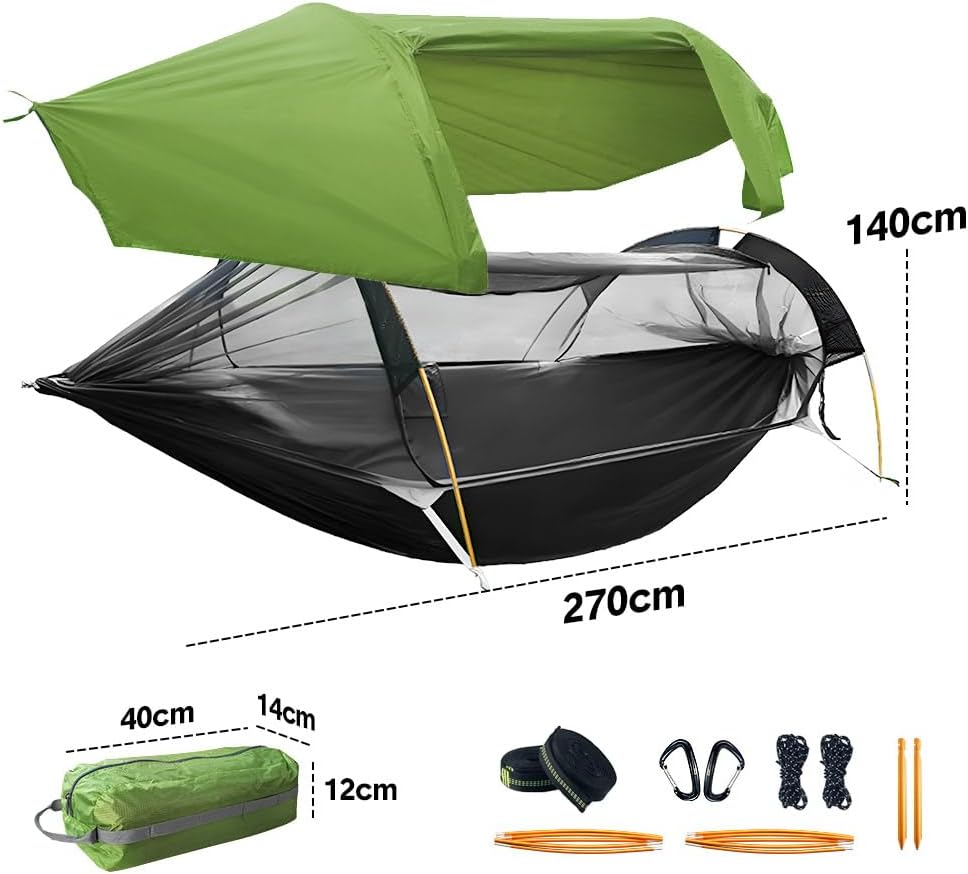 Alpen Outdoor Double Hammock Tent Portable Multi-Functional Waterproof Hammock Parachute Camping Hanging Bed 270X140Cm with anti Mosquito Net and Storage Bag image number 2