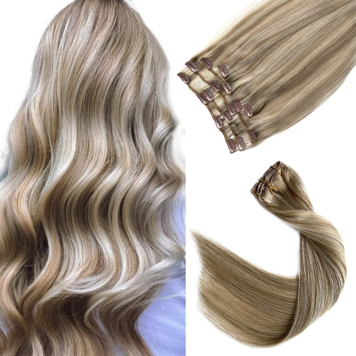 Ubetta Weft Hair Extensions Human Hair, Blonde Sew in Hair Extensions Real Human Hair, 16 Inch 100G Hand Tied Weft Hair Extensions Human Hair Weave Bundles for Women