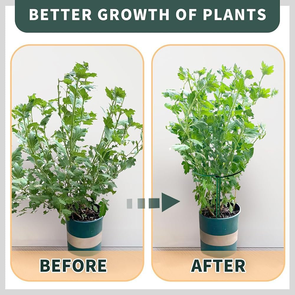 6 Pack Plant Support Stakes,10" W X 32" H Half round Ring Metal Plant Support Stakes, with Plant Clip, Garden Wire and Gloves,For Indoor and Outdoor Plants, Vegetable, Flowers image number 5