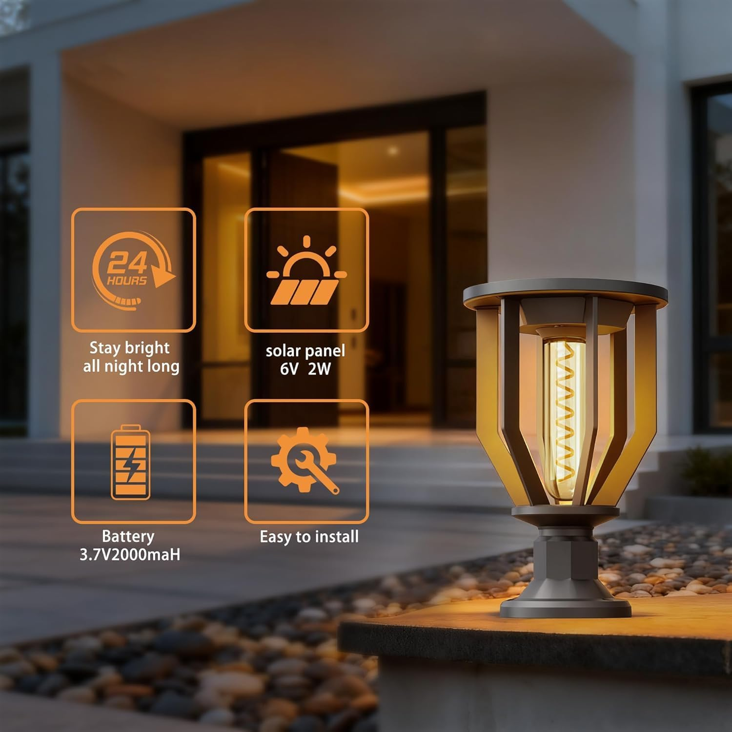 Solar Pillar Light Outdoor Waterproof, 26Cm Black Decorative Solar Post Light with 2200K Warm Spiral LED, Solar Powered Fence Post/Gate/Driveway Lantern image number 6