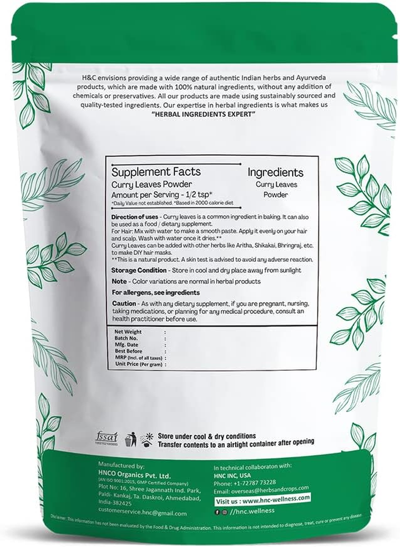 H & C Curry Leaves Powder- 227G (0.5 Lb) for Hair Care Formulation- Known to Hair Growth Benefits image number 6