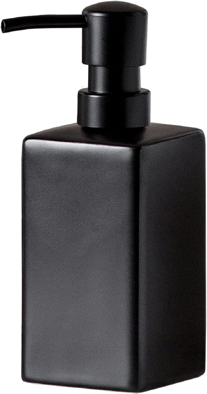 Matte Black Soap Dispenser Ceramic,Square Hand Soap and Lotion Dispenser for Bathroom Countertop,Dish Soap Dispenser for Kitchen-400Ml.