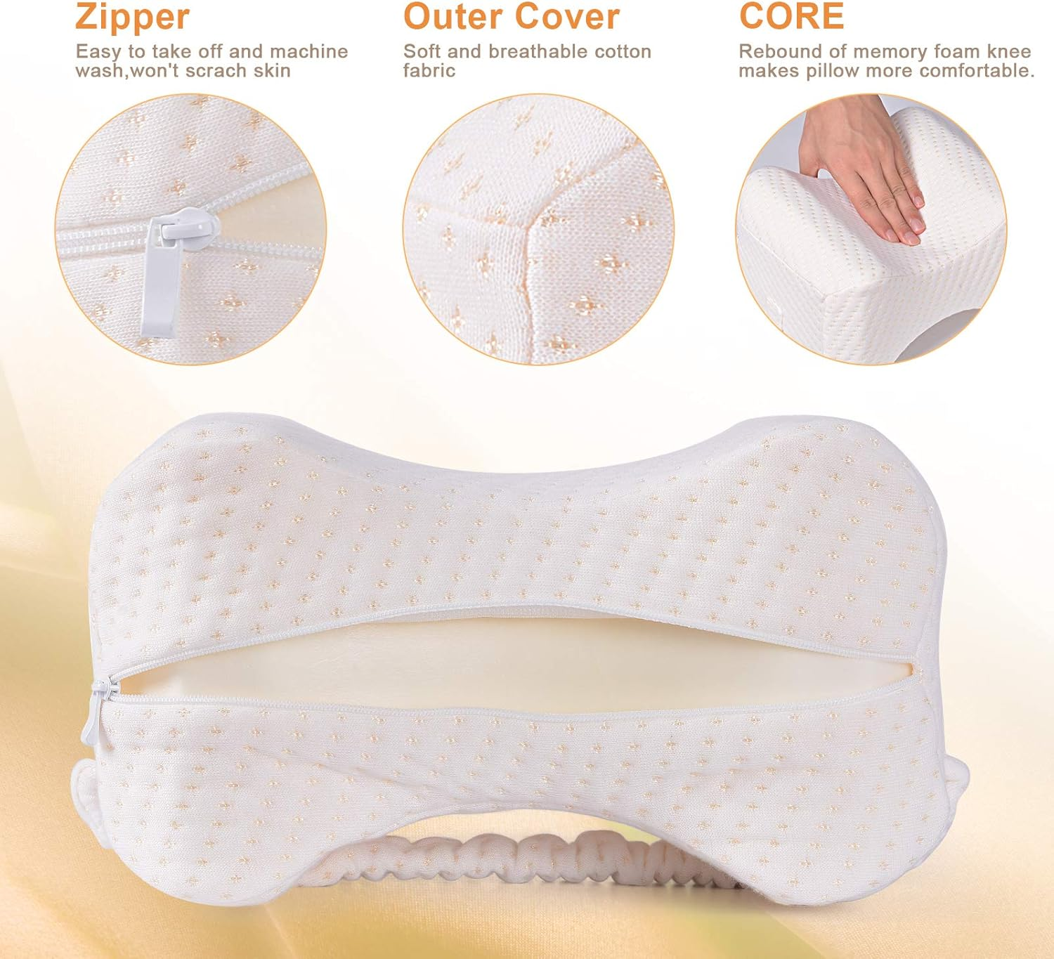 Xcellent Global Memory Foam Knee Pillow with Washable Cover, for Side Sleepers, Hip Leg Pillows for Sleeping, Spacer Cushion for Sciatica Relief, Back Pain, Leg Pain, Pregnancy, Hip and Joint Pain